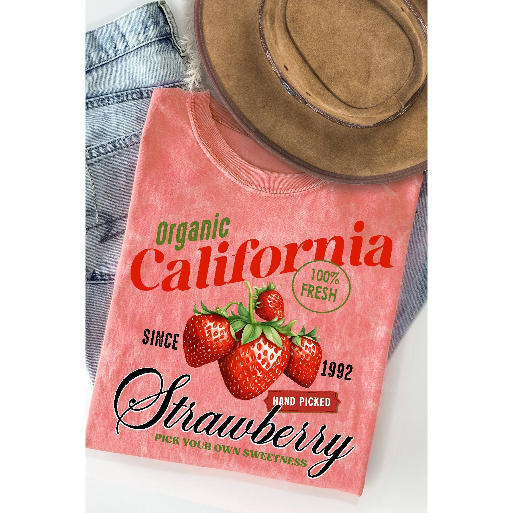 Organic California Strawberry Mineral Washed T Shirt Hoodie, Sweatshirt | PodTeesHub.com