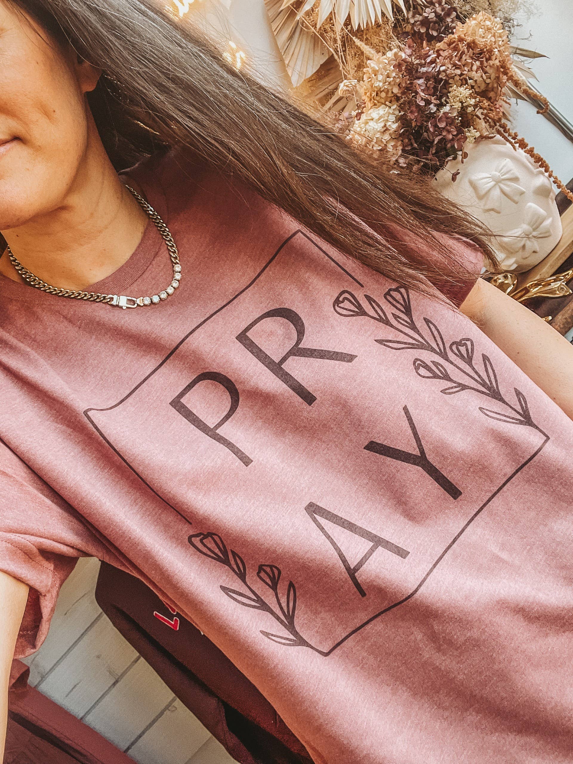Square Pray Floral Graphic Tee | Women's Religous Tees Hoodie, Sweatshirt | PodTeesHub.com
