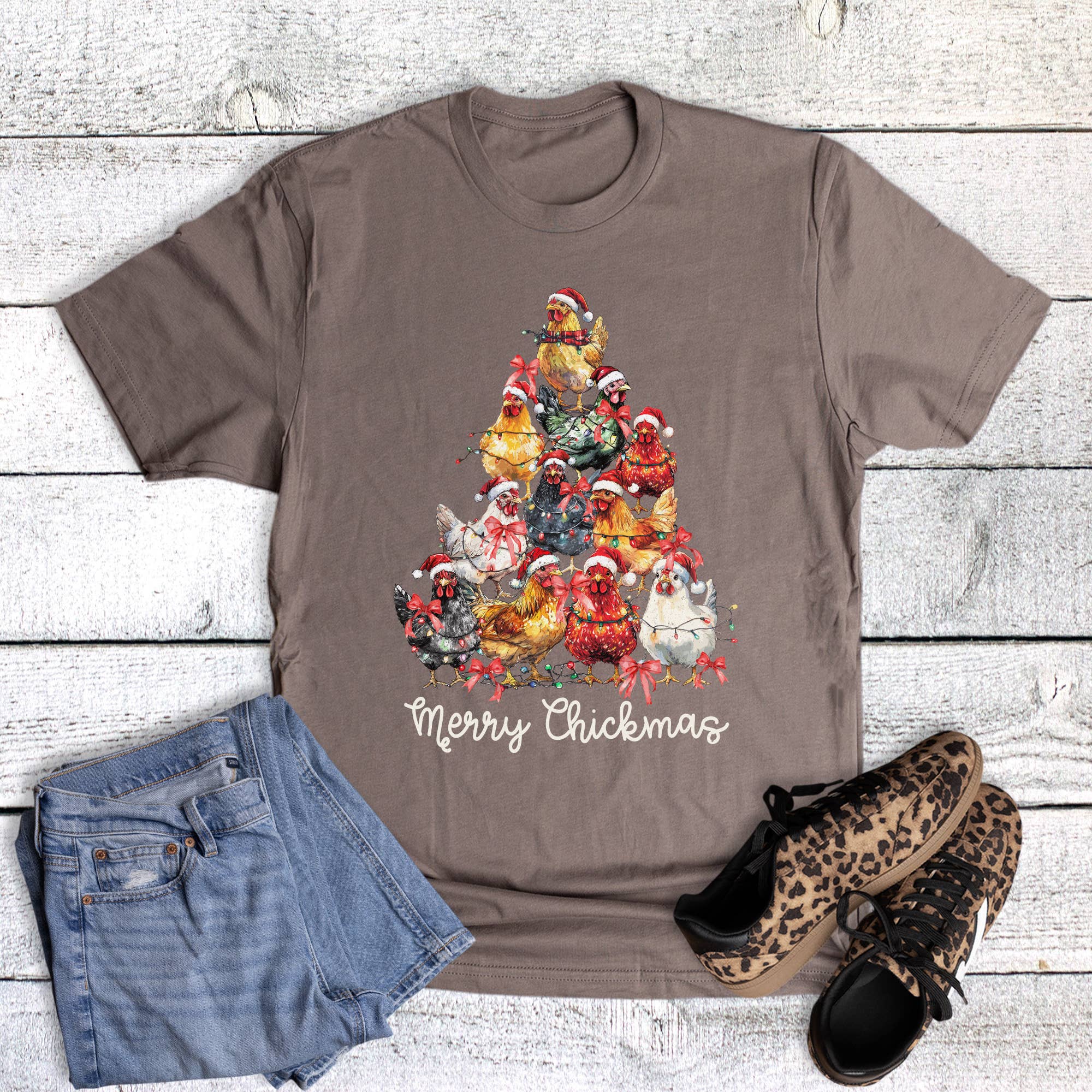 Christmas Merry Chickmas Chicken Tree Graphic Tee Hoodie, Sweatshirt | PodTeesHub.com