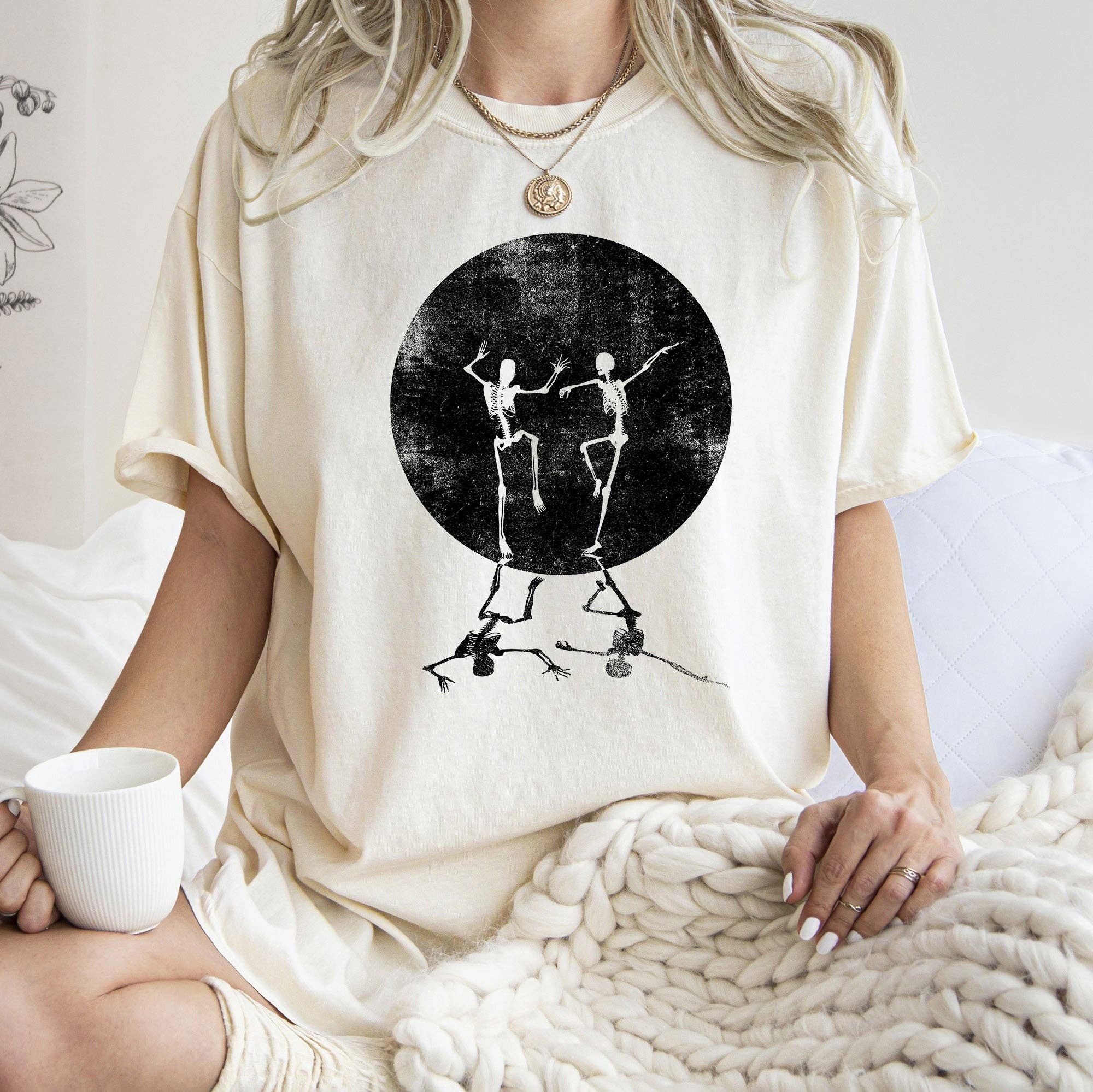 Skeletons Dancing Moonlight Halloween T-Shirt Black Print Hoodie, Sweatshirt | PodTeesHub.com