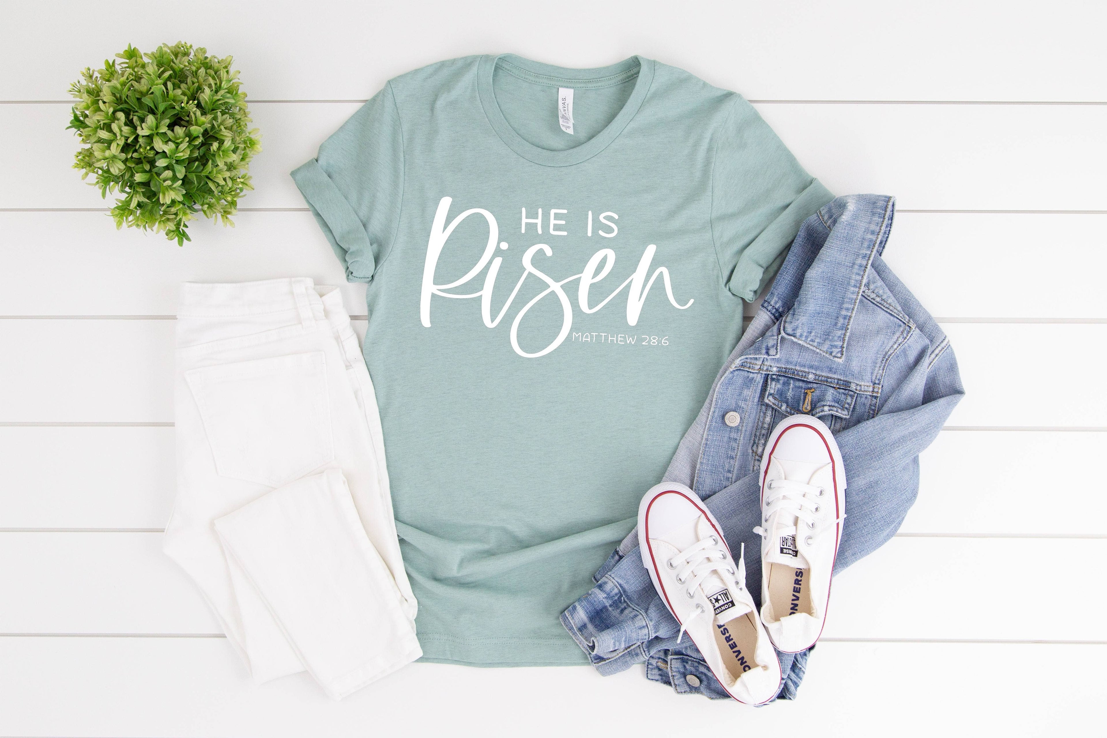 He Is Risen Verse Easter Graphic Tee Women's Tees Religous Hoodie, Sweatshirt | PodTeesHub.com