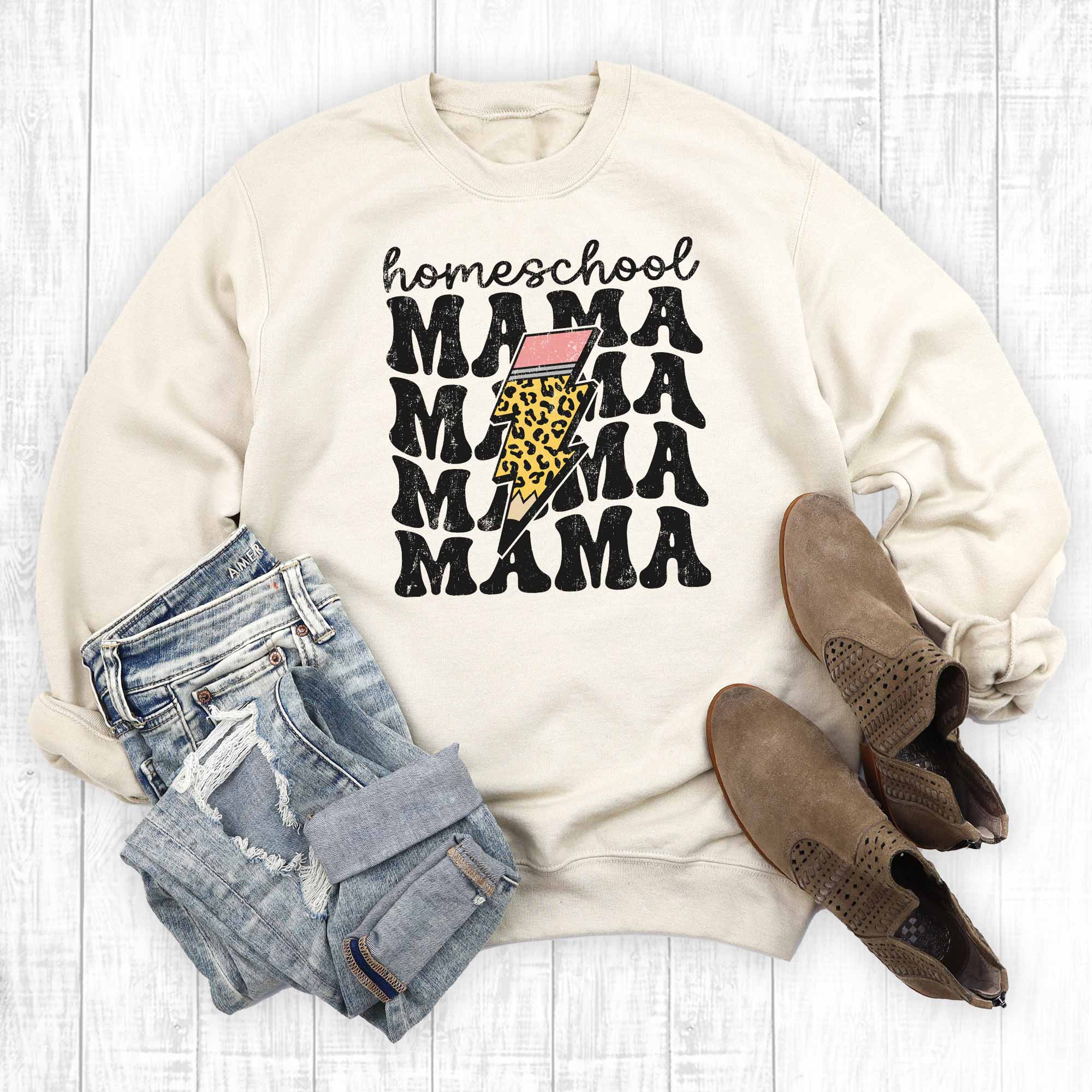 Retro Lightning Homeschool Mama Graphic Sweatshirt T-Shirts, Hoodie | PodTeesHub.com