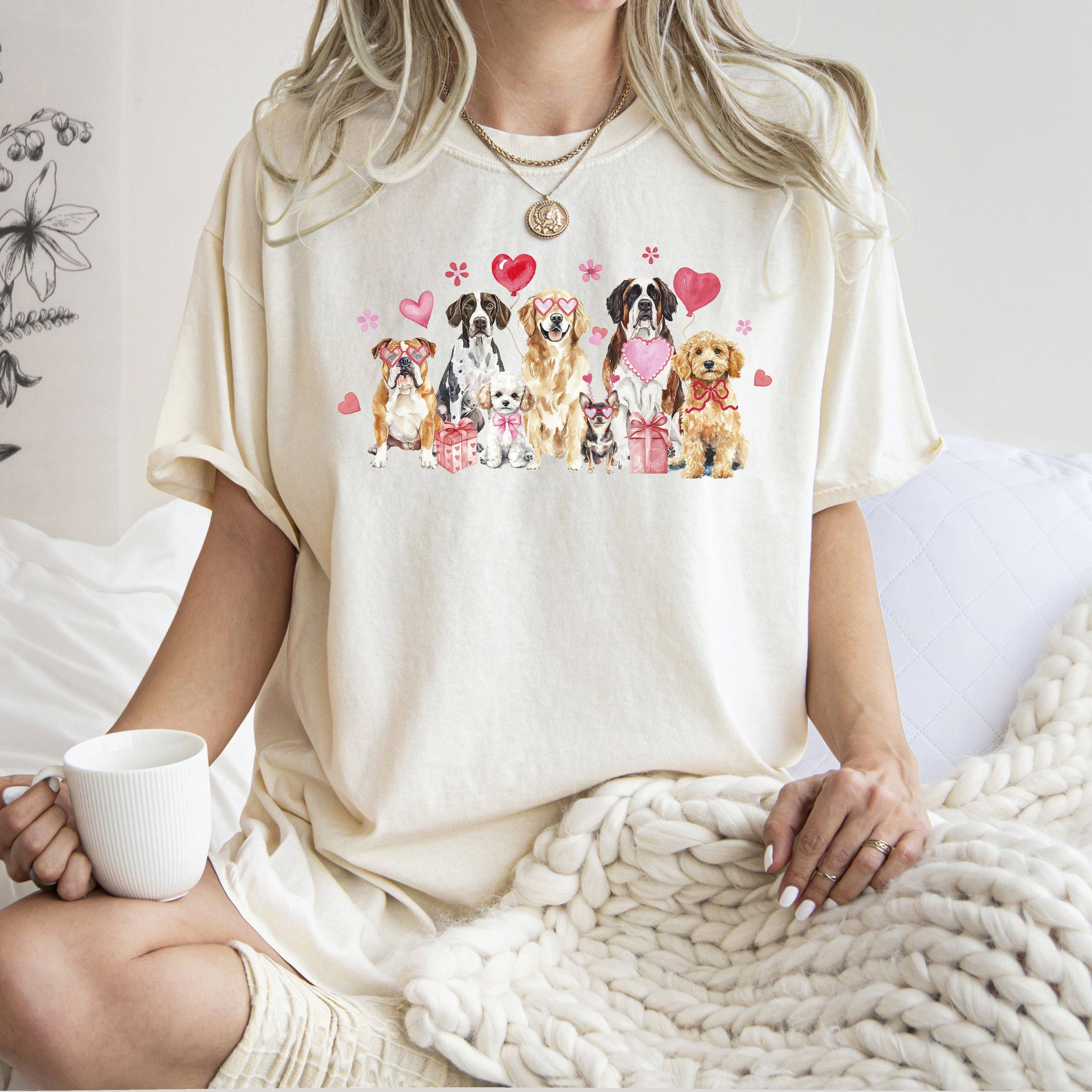 Valentine's Day Dogs, Adorable, Love, Comfort Colors T-Shirt Hoodie, Sweatshirt | PodTeesHub.com