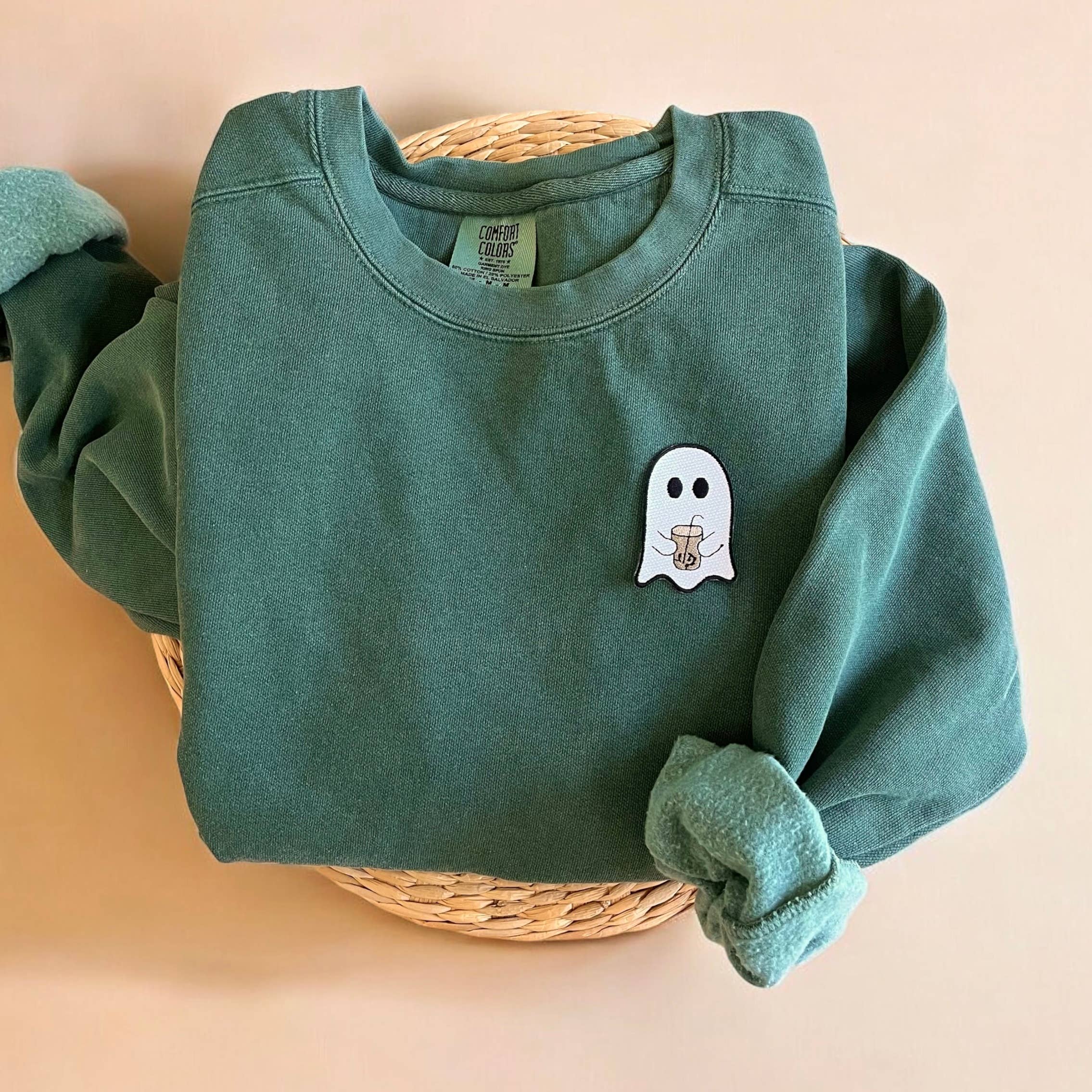 Comfort Colors® Ghost with Coffee Halloween Sweatshirt T-Shirts, Hoodie | PodTeesHub.com