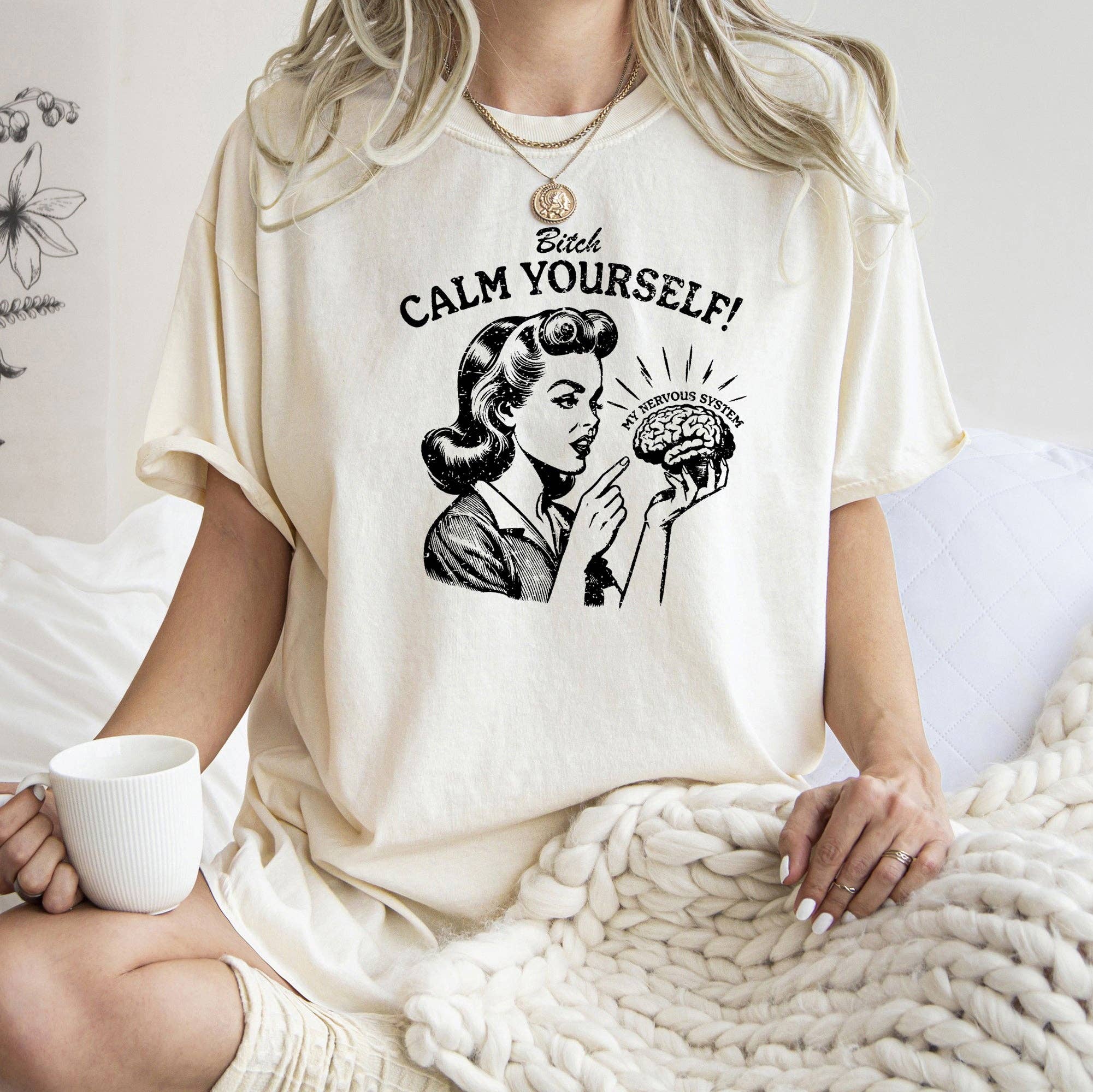 Calm Yourself, Stress, Retro, Vintage, Meme, Aesthetic, Funny, Comfort Colors Tshirt Hoodie, Sweatshirt | PodTeesHub.com