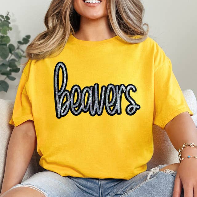 Beavers Sequin Patch Gold Everyday Tee Hoodie, Sweatshirt | PodTeesHub.com