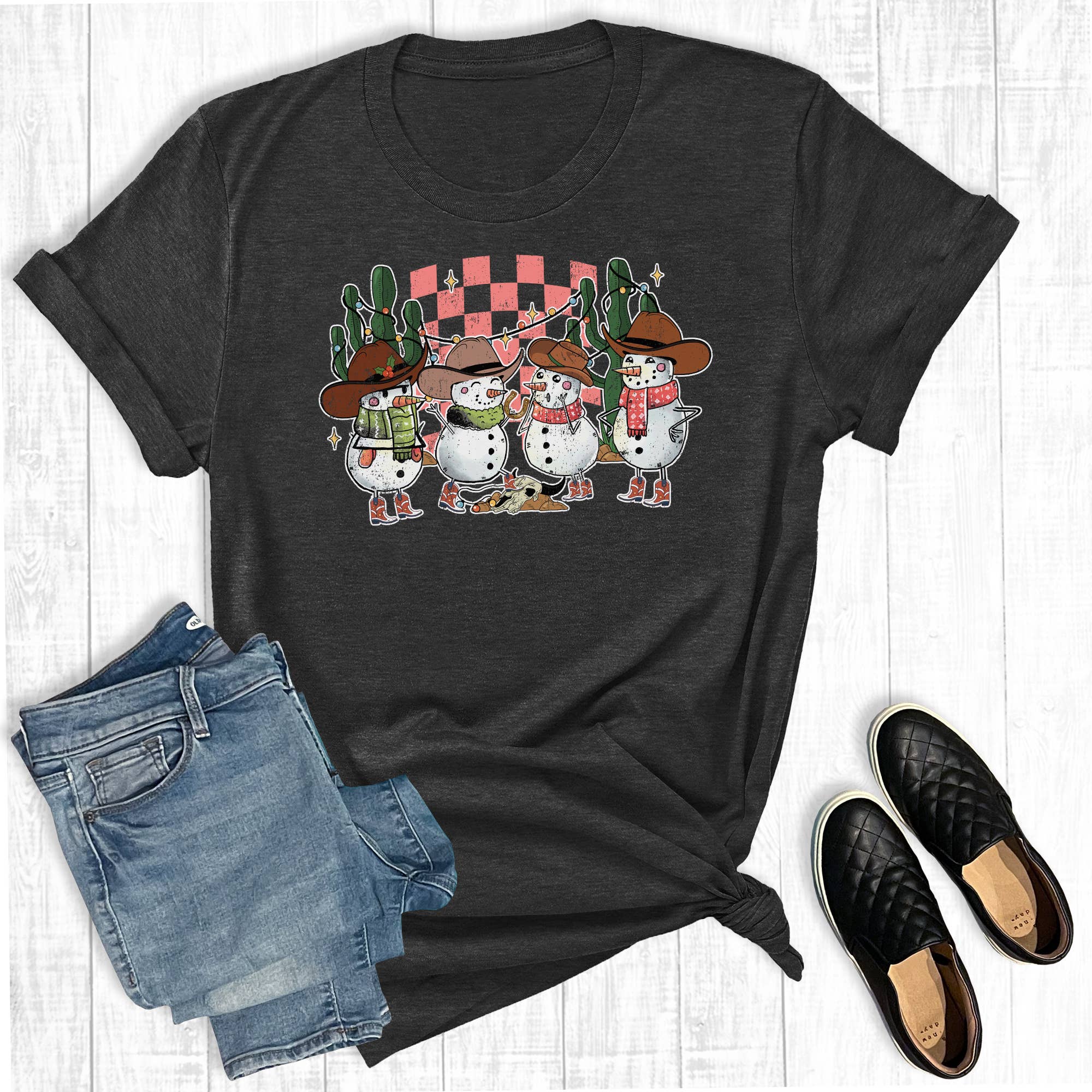 Retro Cowboy Christmas Snowmen Graphic Tee Hoodie, Sweatshirt | PodTeesHub.com