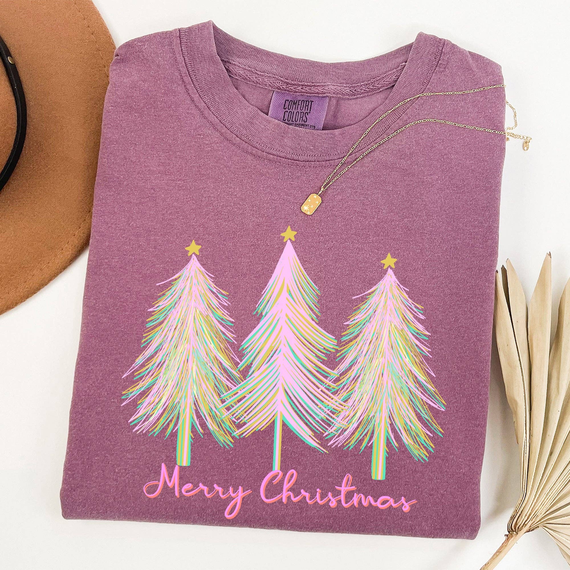 Merry Christmas, Pastel Trees, Winter, Santa, Xmas Tshirt Hoodie, Sweatshirt | PodTeesHub.com