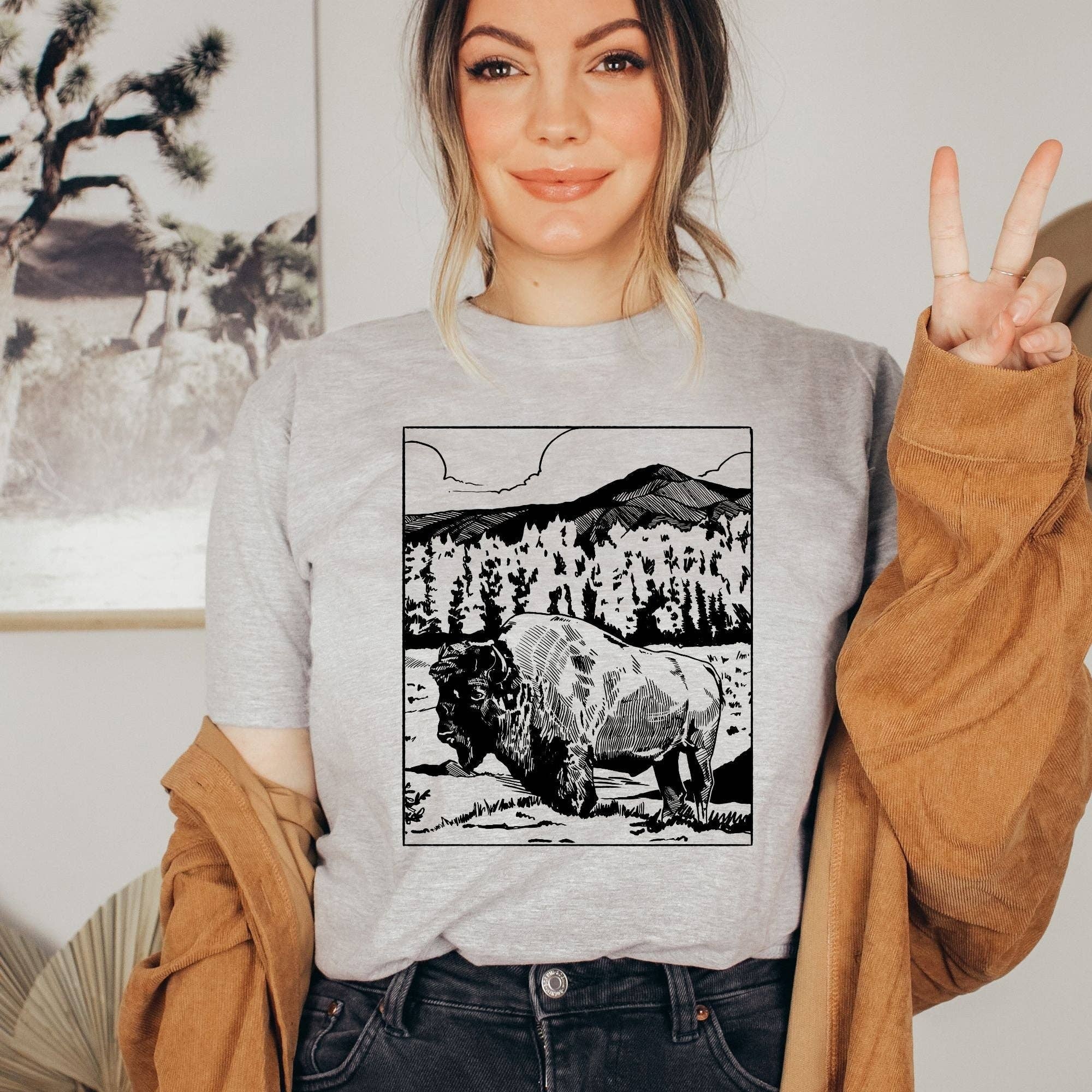 Hand Drawn Bison Roaming Buffalo Tshirt *Unisex Fit* Hoodie, Sweatshirt | PodTeesHub.com