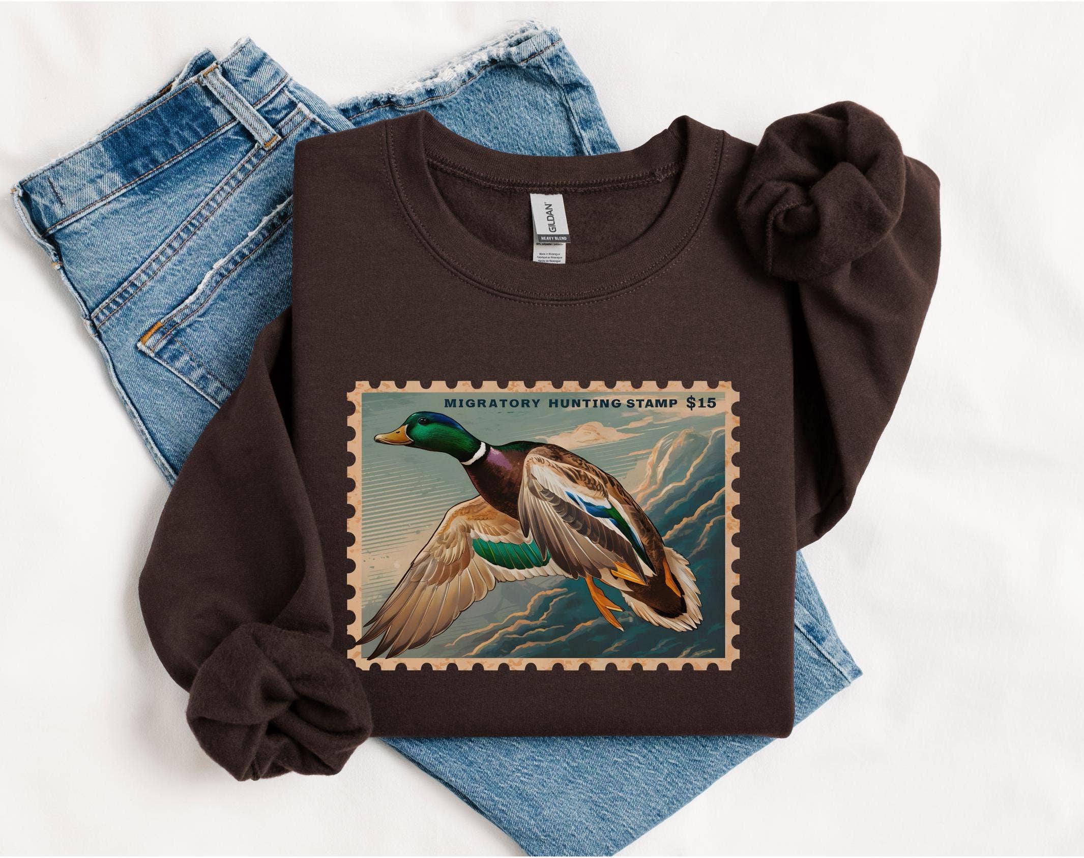 Duck Stamp Graphic Boyfriend Sweatshirt For Casual Style T-Shirts, Hoodie | PodTeesHub.com