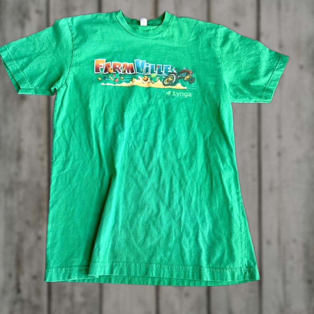 American Apparel Vintage Farmville Zynga Tee Green American Apparel Medium Promo Gaming Shirt Hoodie, Sweatshirt