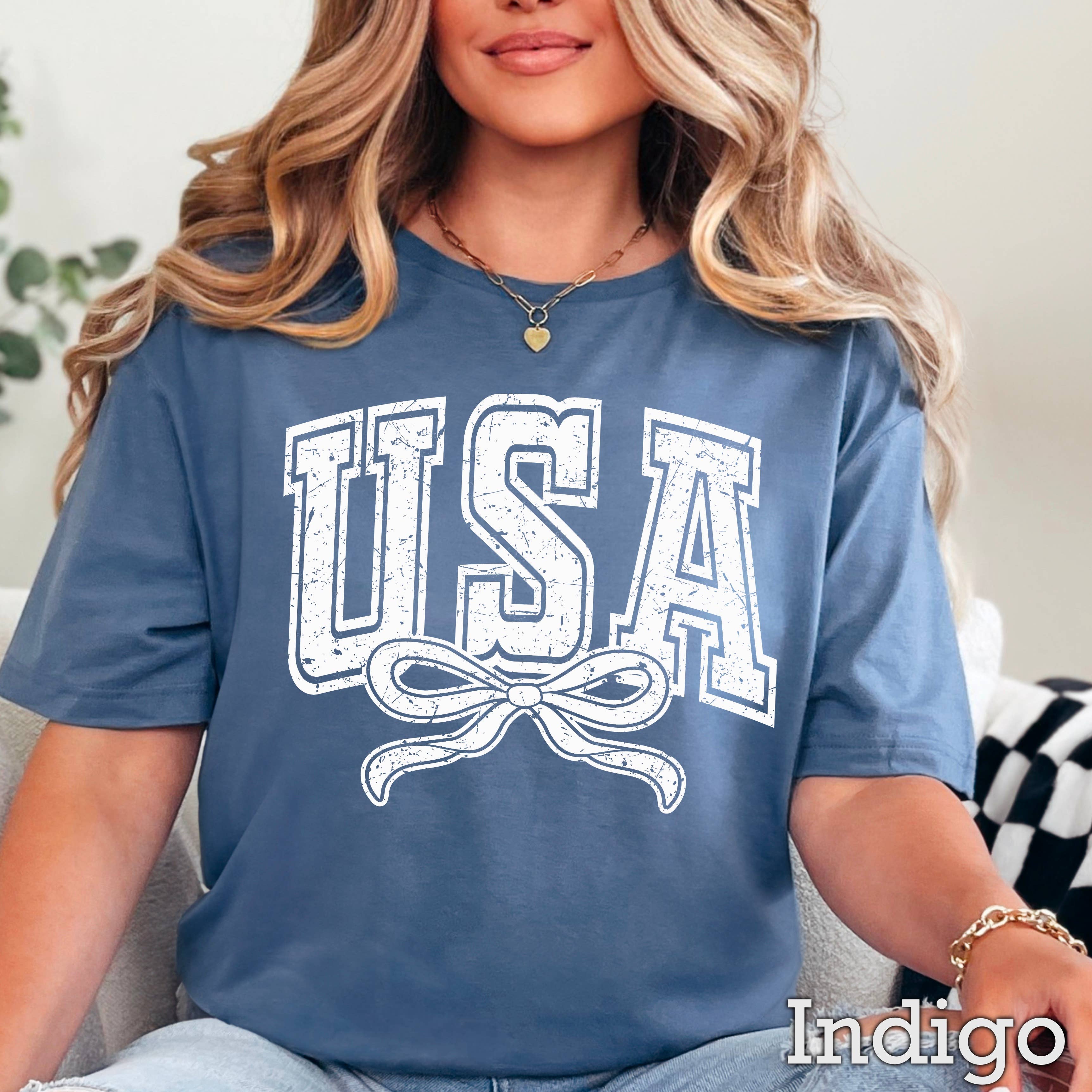 USA Coquette Bow July 4th Graphic Tee | Gildan Hoodie, Sweatshirt | PodTeesHub.com