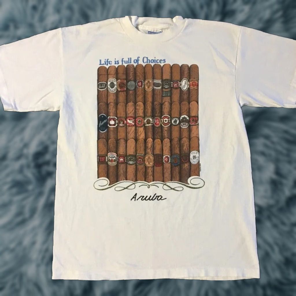 Vintage Aruba Cigar Life Is Full Of Choices Shirt M White 90s Grunge Smoking Blunt Funny T S Hoodie, Sweatshirt