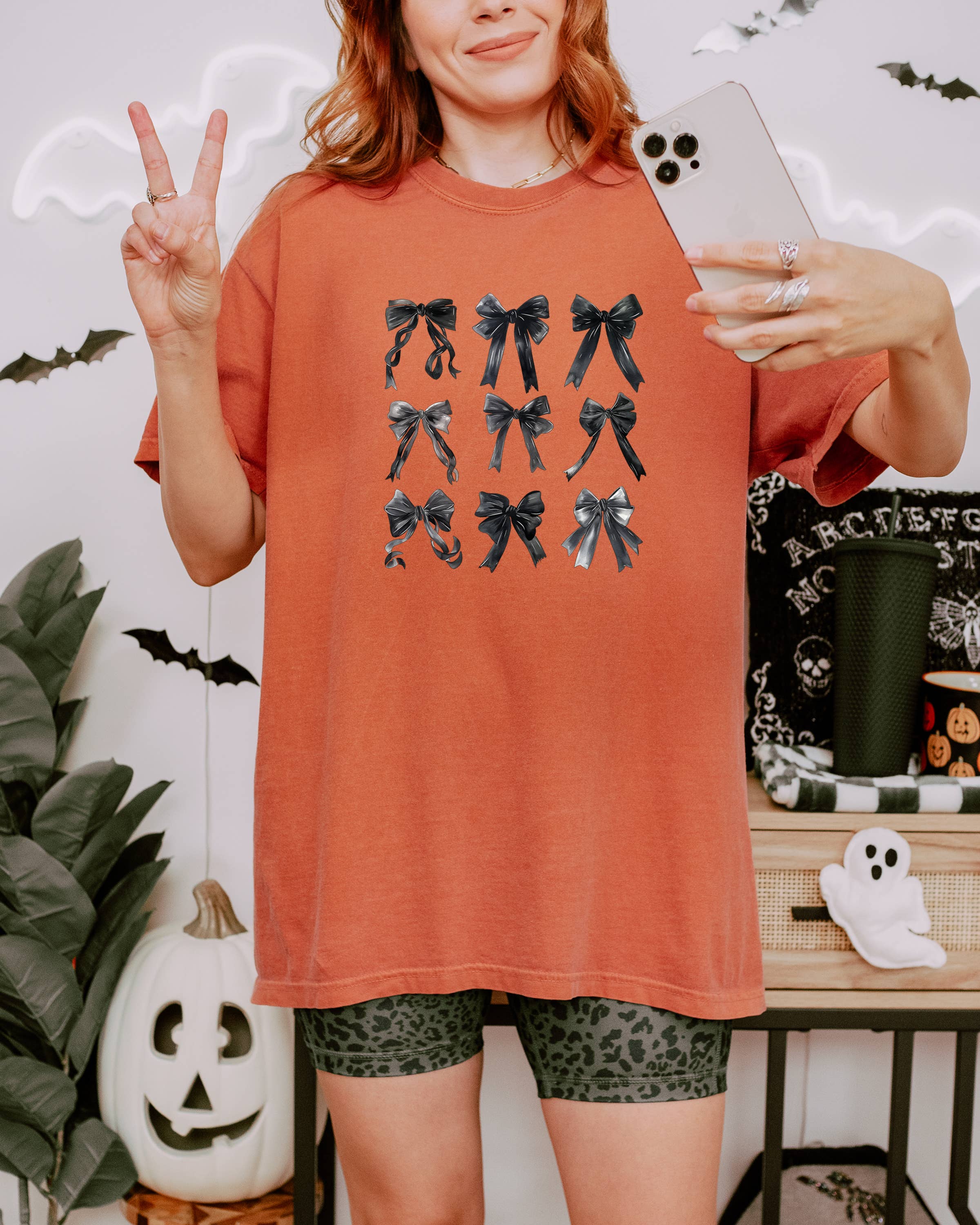 Scary T Shirt, Halloween T Shirts, Graphic Tee, Black Bows Hoodie, Sweatshirt | PodTeesHub.com