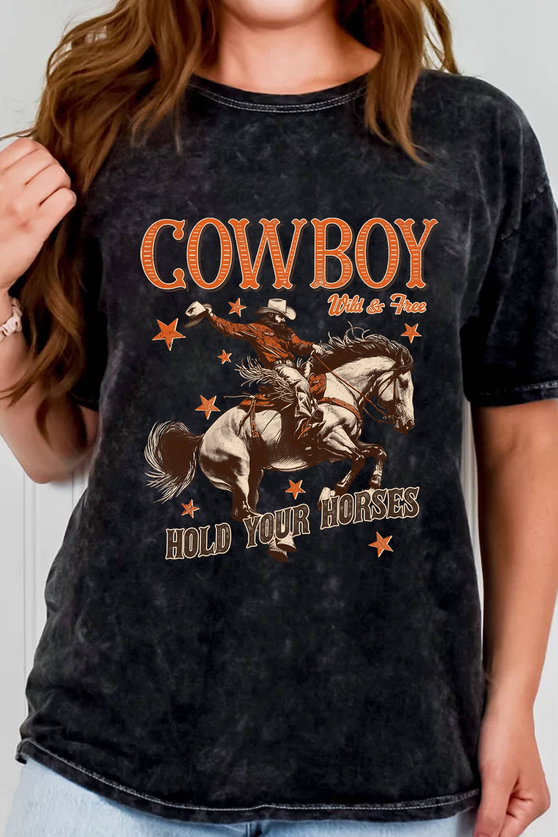 Cowboy Hold Your Horse Mineral Graphic T Shirt Hoodie, Sweatshirt | PodTeesHub.com