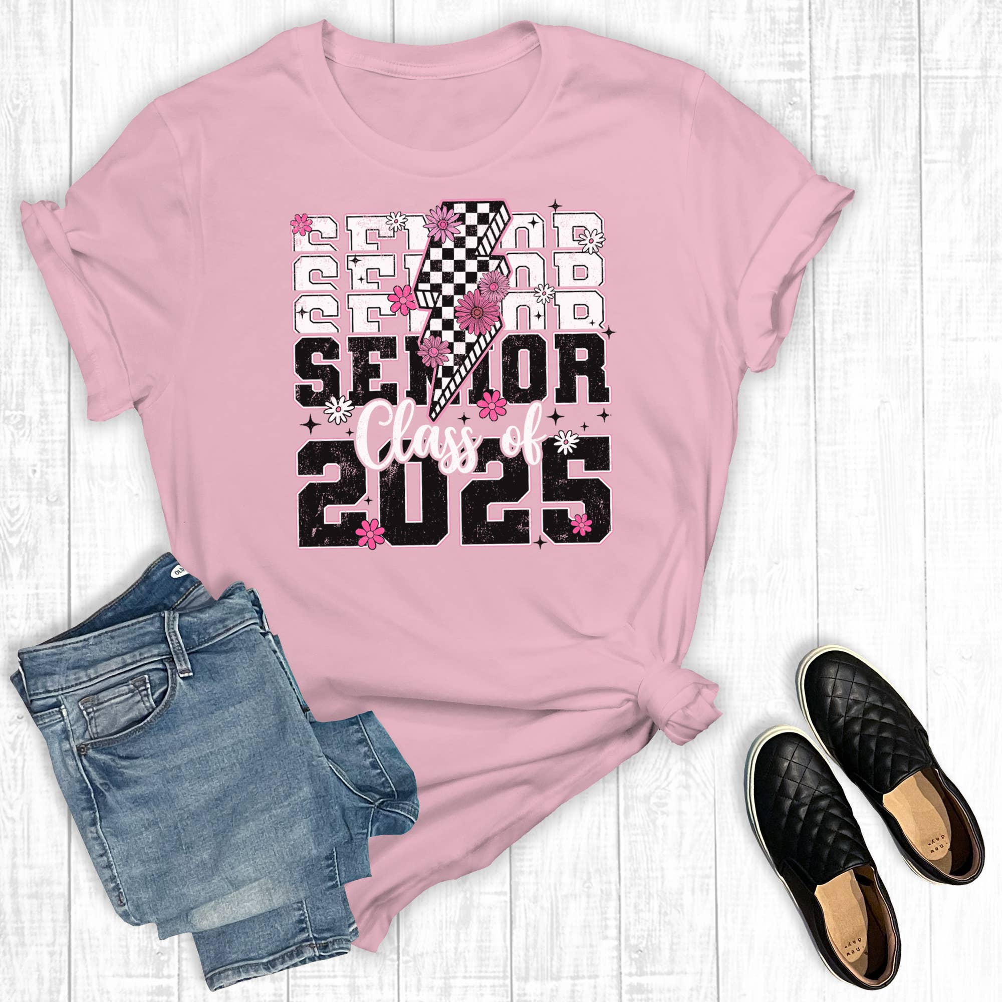 Checkered Bolt Senior 2025 Graphic Tee Hoodie, Sweatshirt | PodTeesHub.com