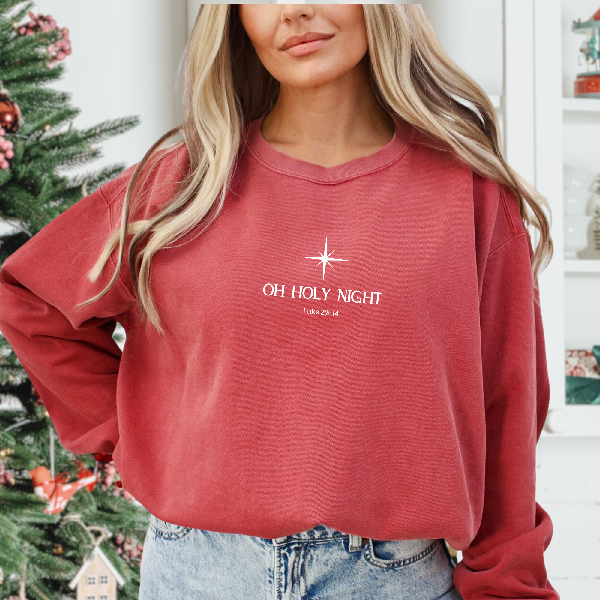 Oh Holy Night Christmas Christian Crewneck Sweatshirt T-Shirts, Hoodie | PodTeesHub.com
