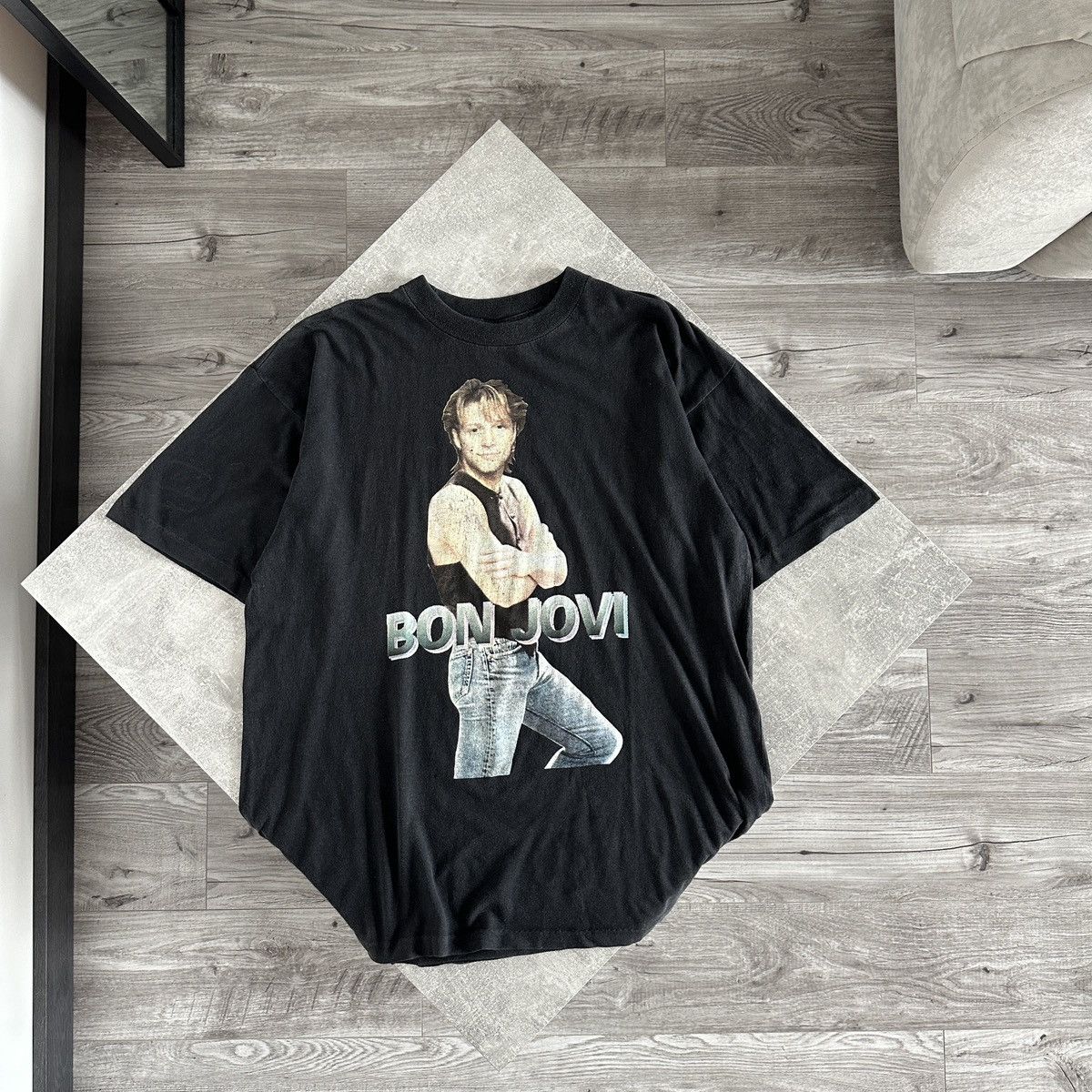 Bon Jovi X Vintage Vintage 90s Bon Jovi Washed Tee Single Distressed Band Y2k Hoodie, Sweatshirt | PodTeesHub.com