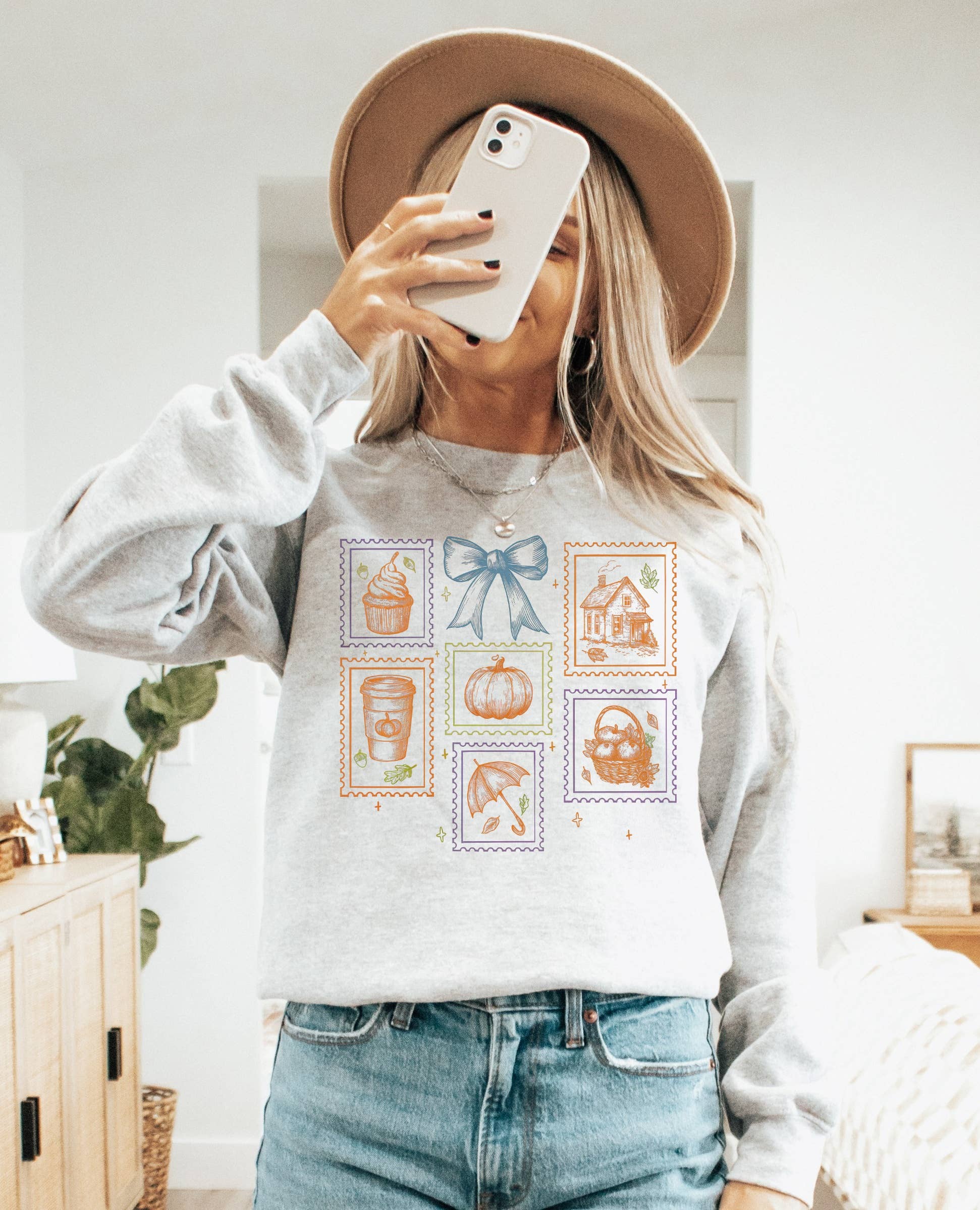 Fall Postage Stamps Crew Neck Sweatshirt | Trending T-Shirts, Hoodie | PodTeesHub.com