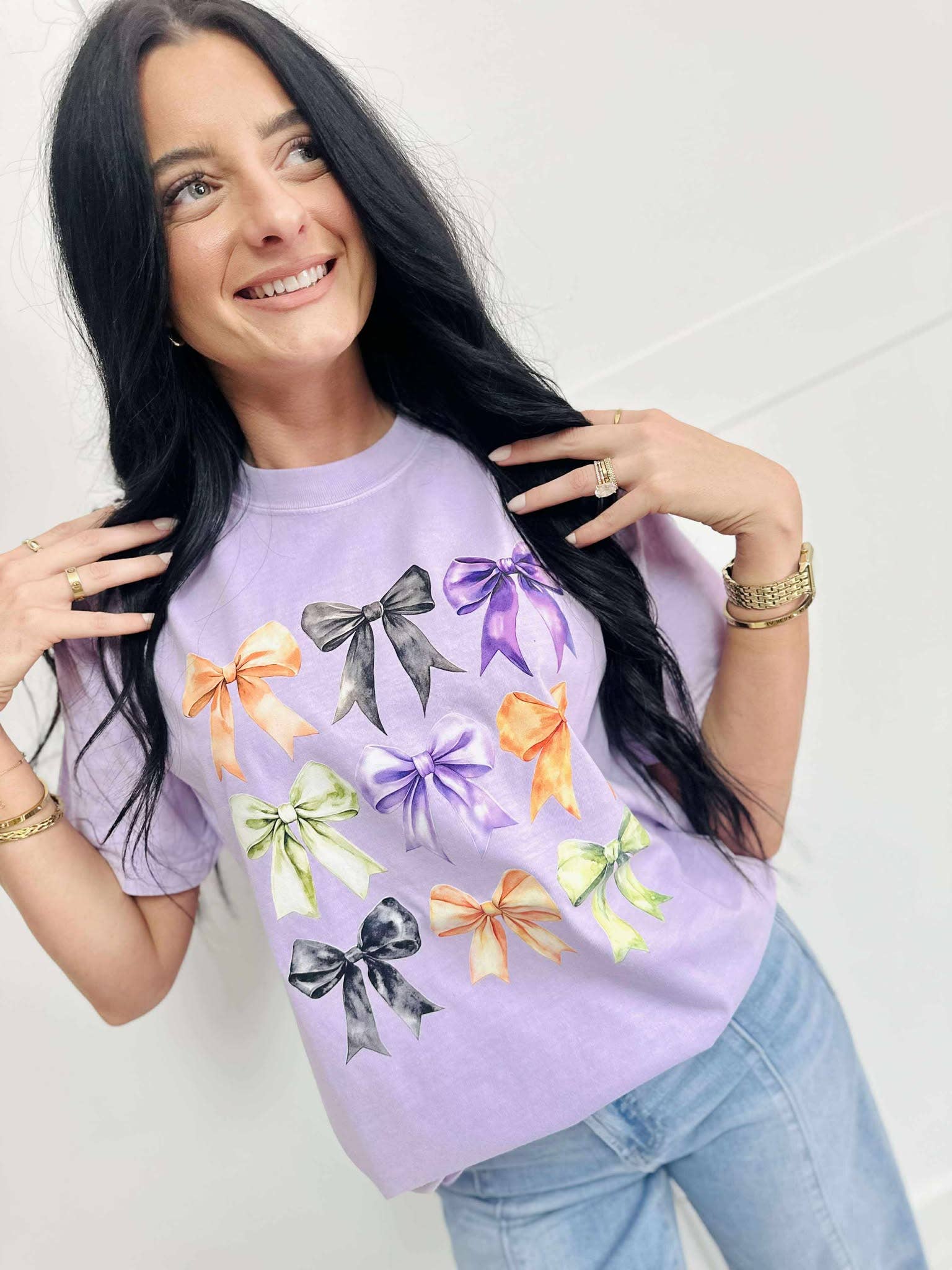 Halloween Bow Trio Stack Graphic Tee Hoodie, Sweatshirt | PodTeesHub.com