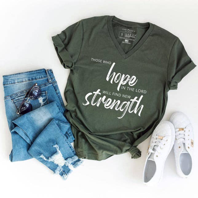 Hope in the Lord Military Green V-Neck Cotton T-Shirt Hoodie, Sweatshirt | PodTeesHub.com