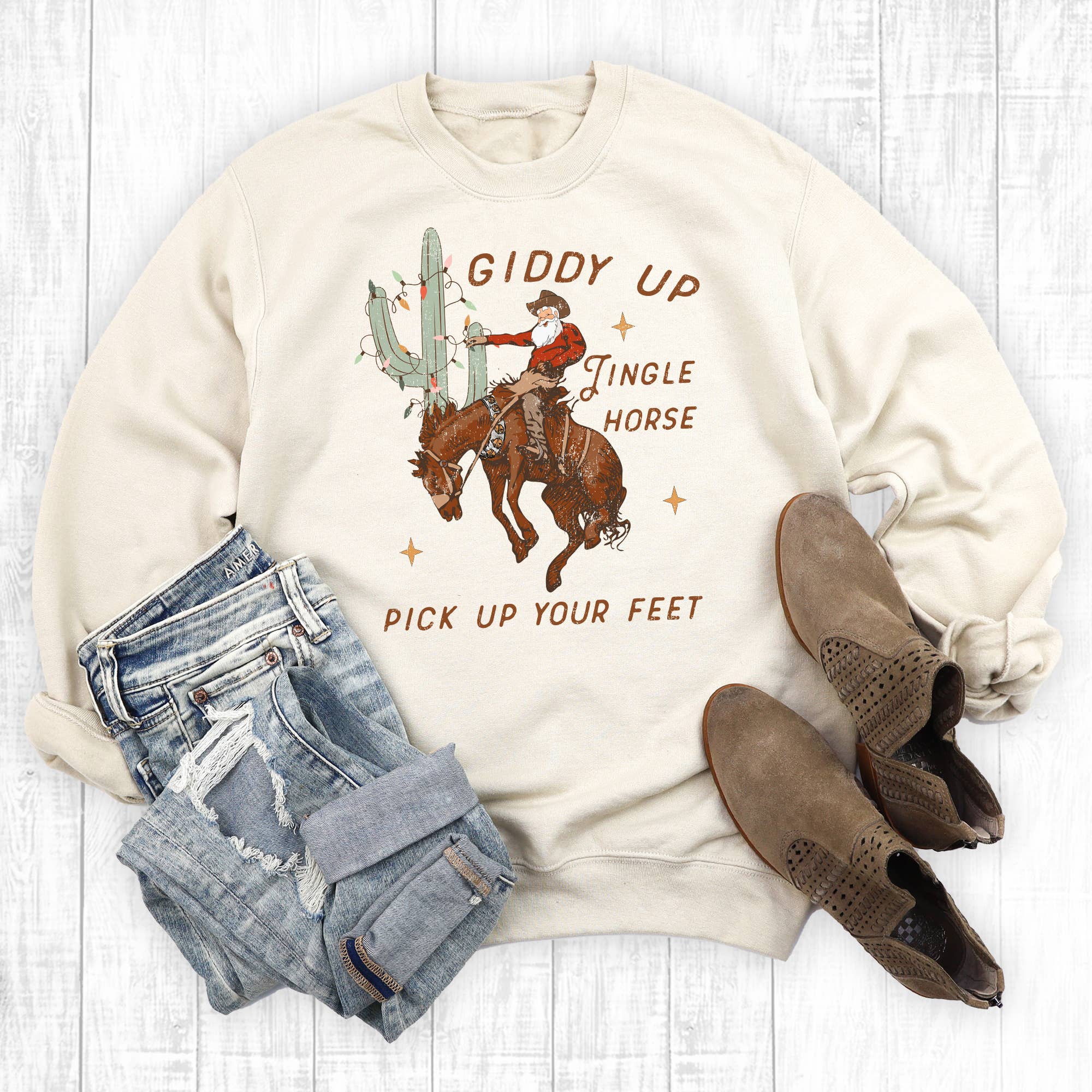 Western Christmas Giddy Up Jingle Horse Sweatshirt T-Shirts, Hoodie | PodTeesHub.com