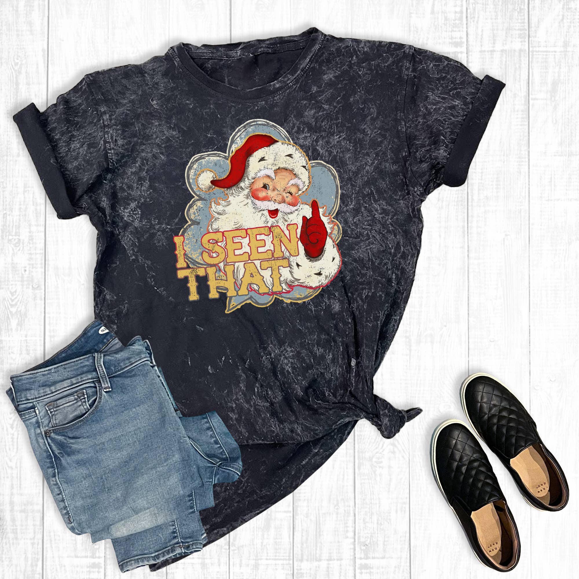 Christmas Santa I Seen That Mineral Wash Graphic Tee Hoodie, Sweatshirt | PodTeesHub.com