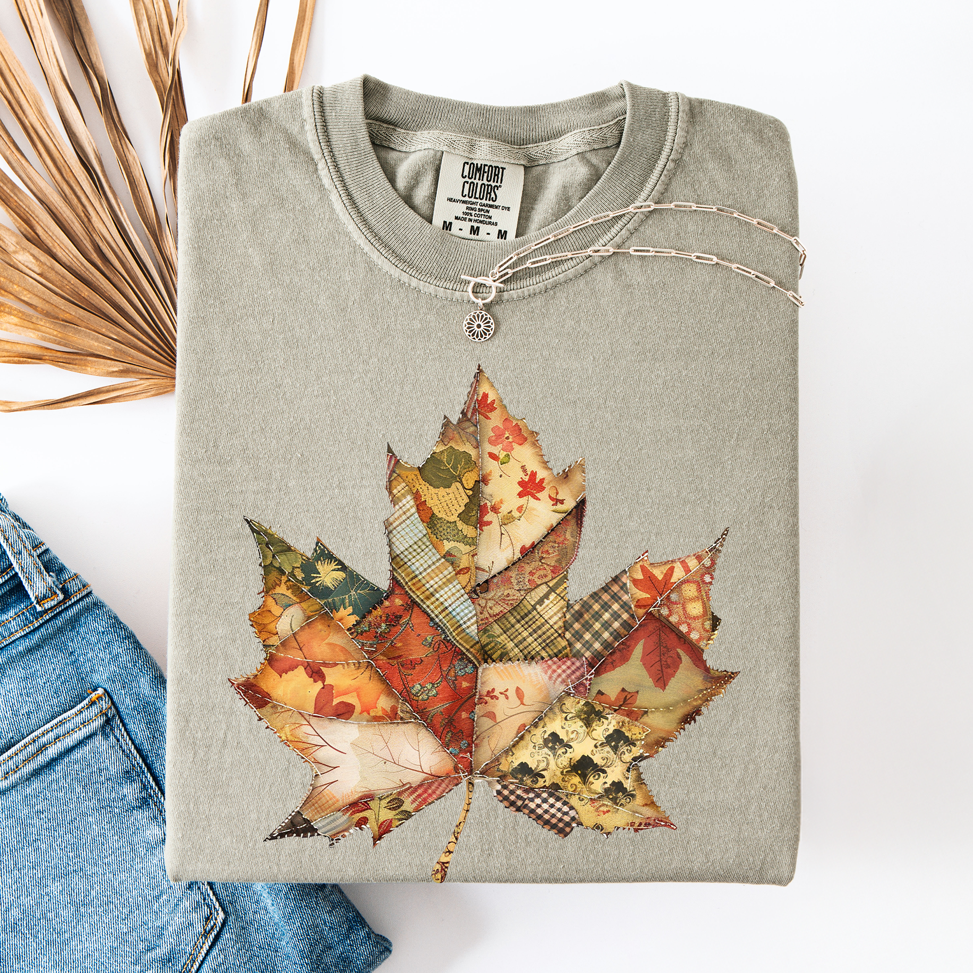 Autumn Leaf, Faux Quilt Leaves, Fall, Thanksgiving T-Shirt Hoodie, Sweatshirt | PodTeesHub.com