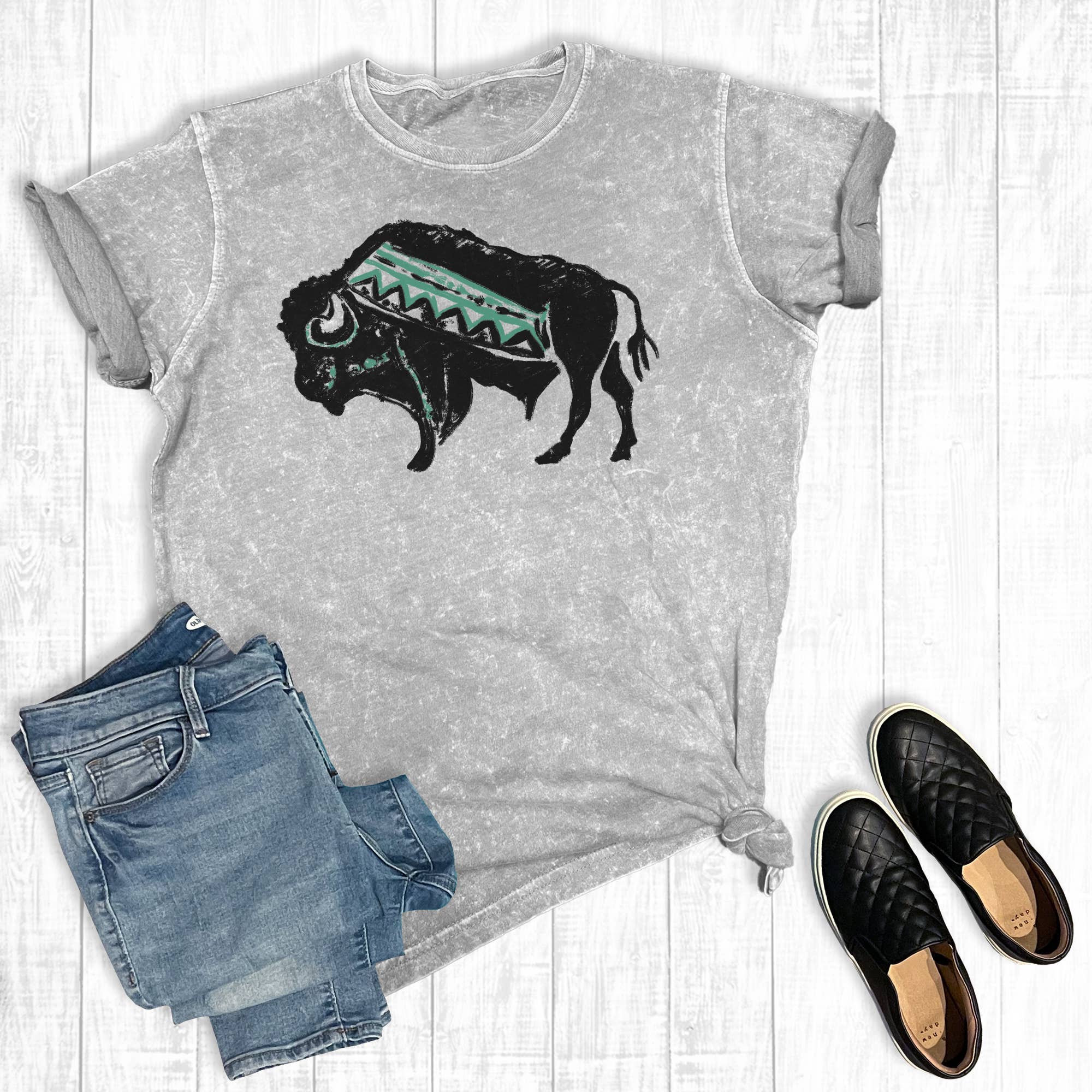 Aztec Buffalo Mineral Wash Graphic Tee Hoodie, Sweatshirt | PodTeesHub.com