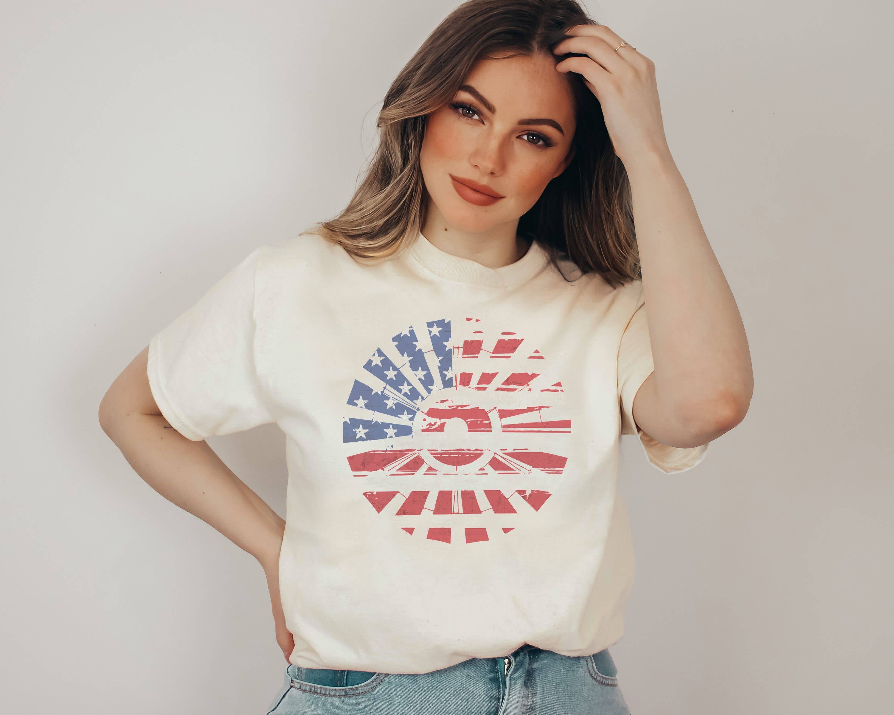 American Flag Windmill Tee | Patriotic T Shirt Hoodie, Sweatshirt | PodTeesHub.com