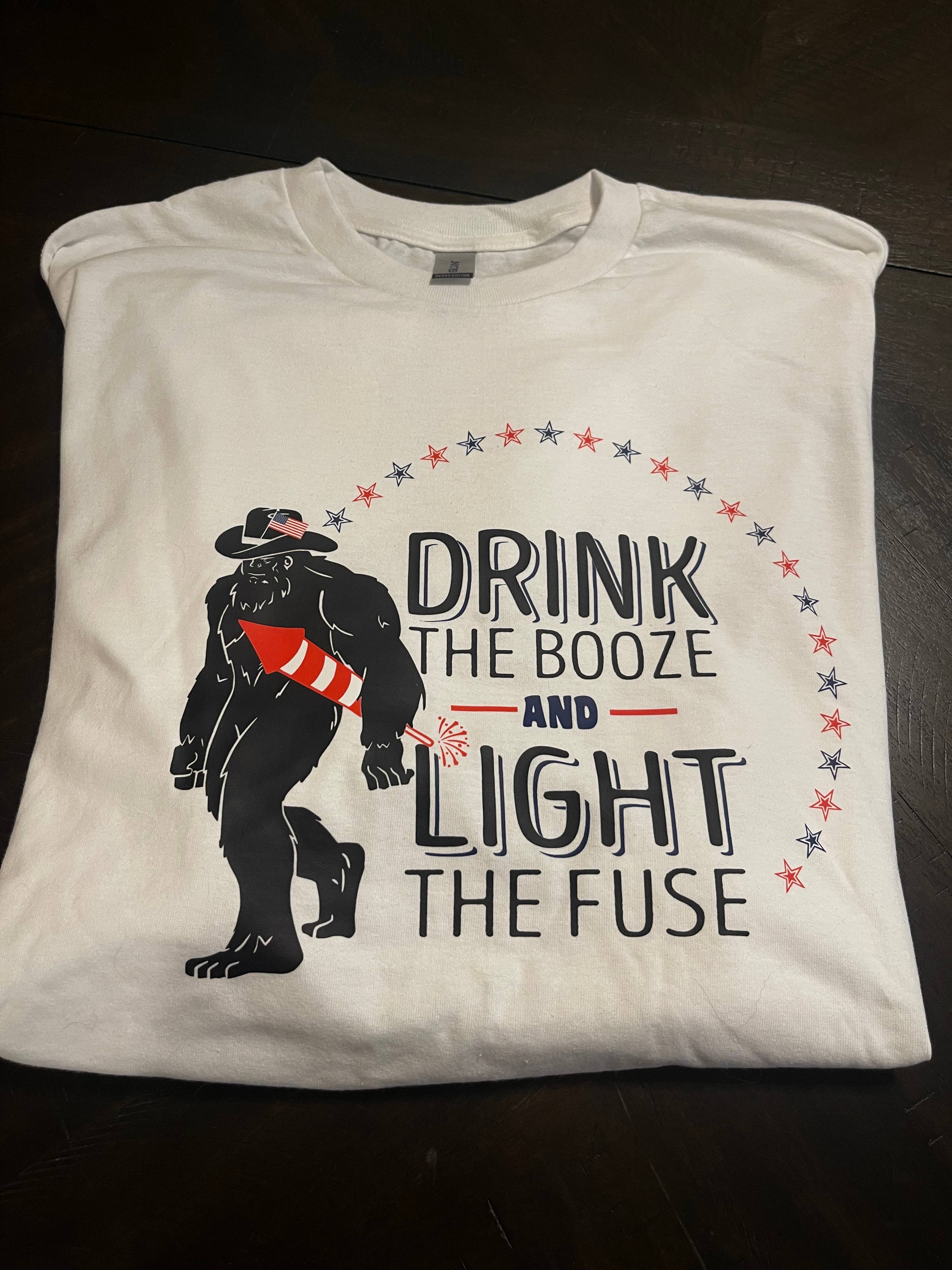 Patriotic July 4th Adult Bigfoot Booze T-Shirt (White) Hoodie, Sweatshirt | PodTeesHub.com