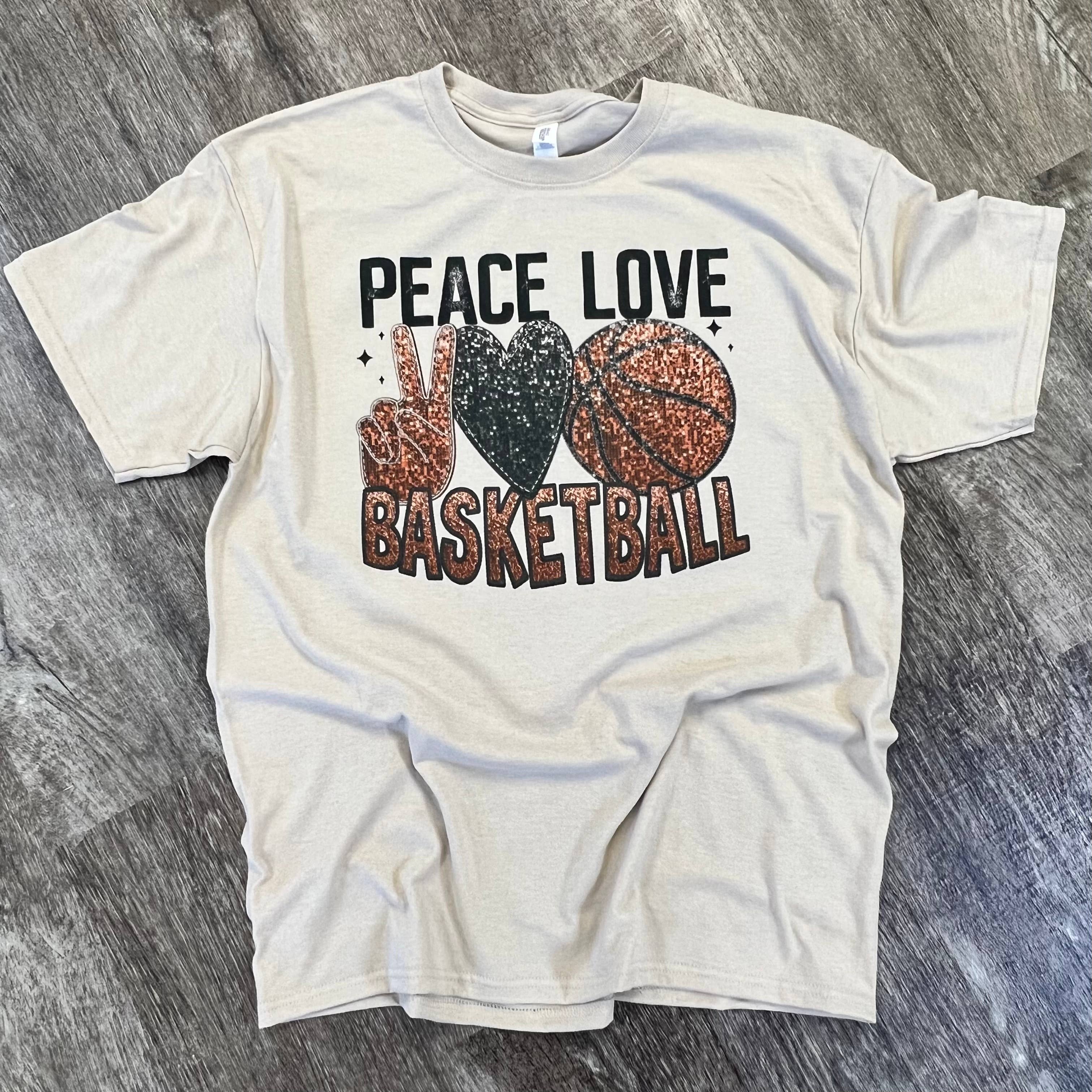Peace Love Basketball On Sand Tee Hoodie, Sweatshirt | PodTeesHub.com