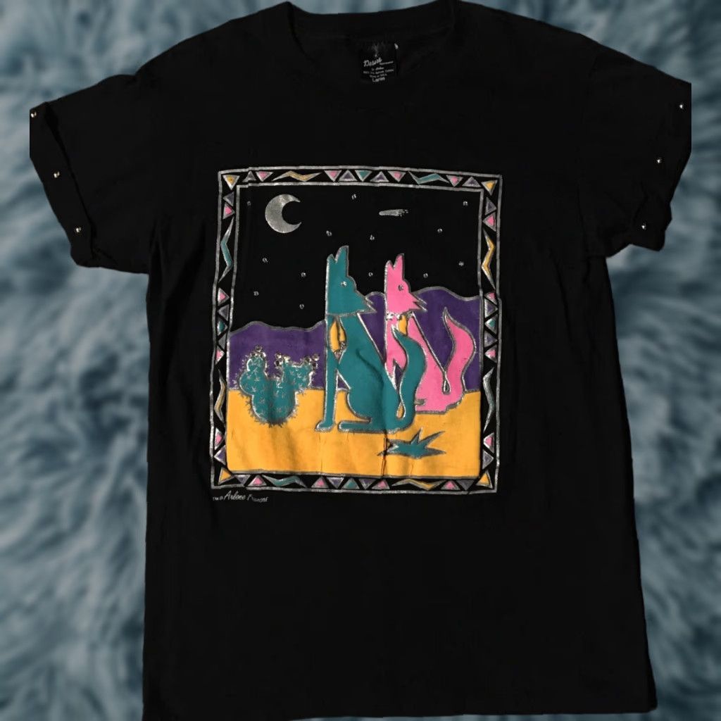 Vintage Coyote Western Shirt L Black Short Sleeve Usa Desert Art Vaporwave 80s 90s T Sh T-Shirts, Hoodie, Sweatshirt