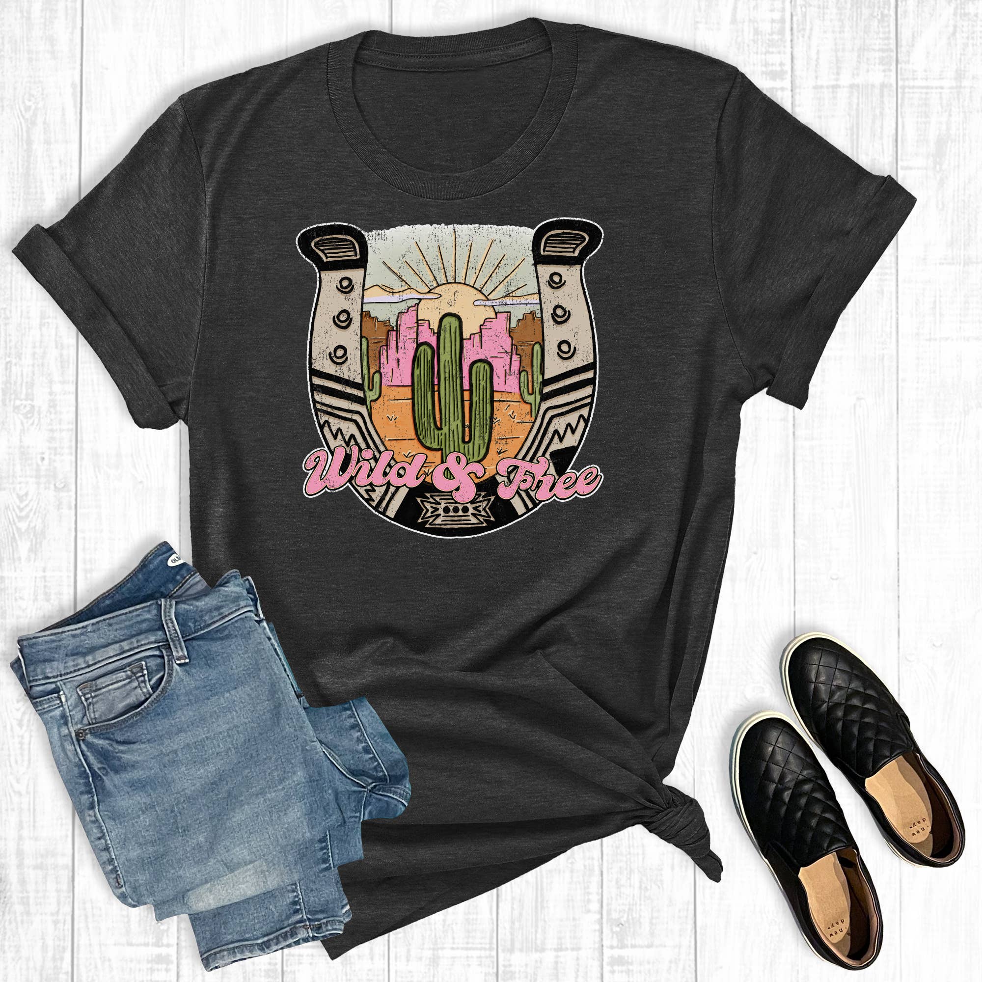 Western Cactus Wild and Free Graphic Tee Hoodie, Sweatshirt | PodTeesHub.com