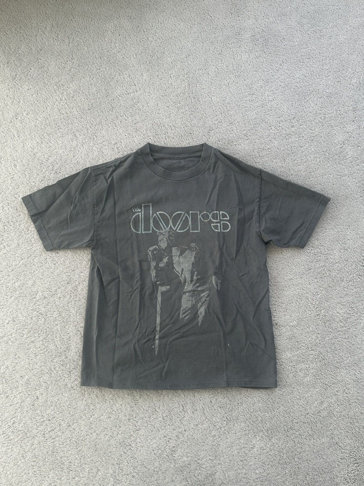 Band Tees Vintage The Doors Cropped Tee Grey Wash Small Hoodie, Sweatshirt | PodTeesHub.com