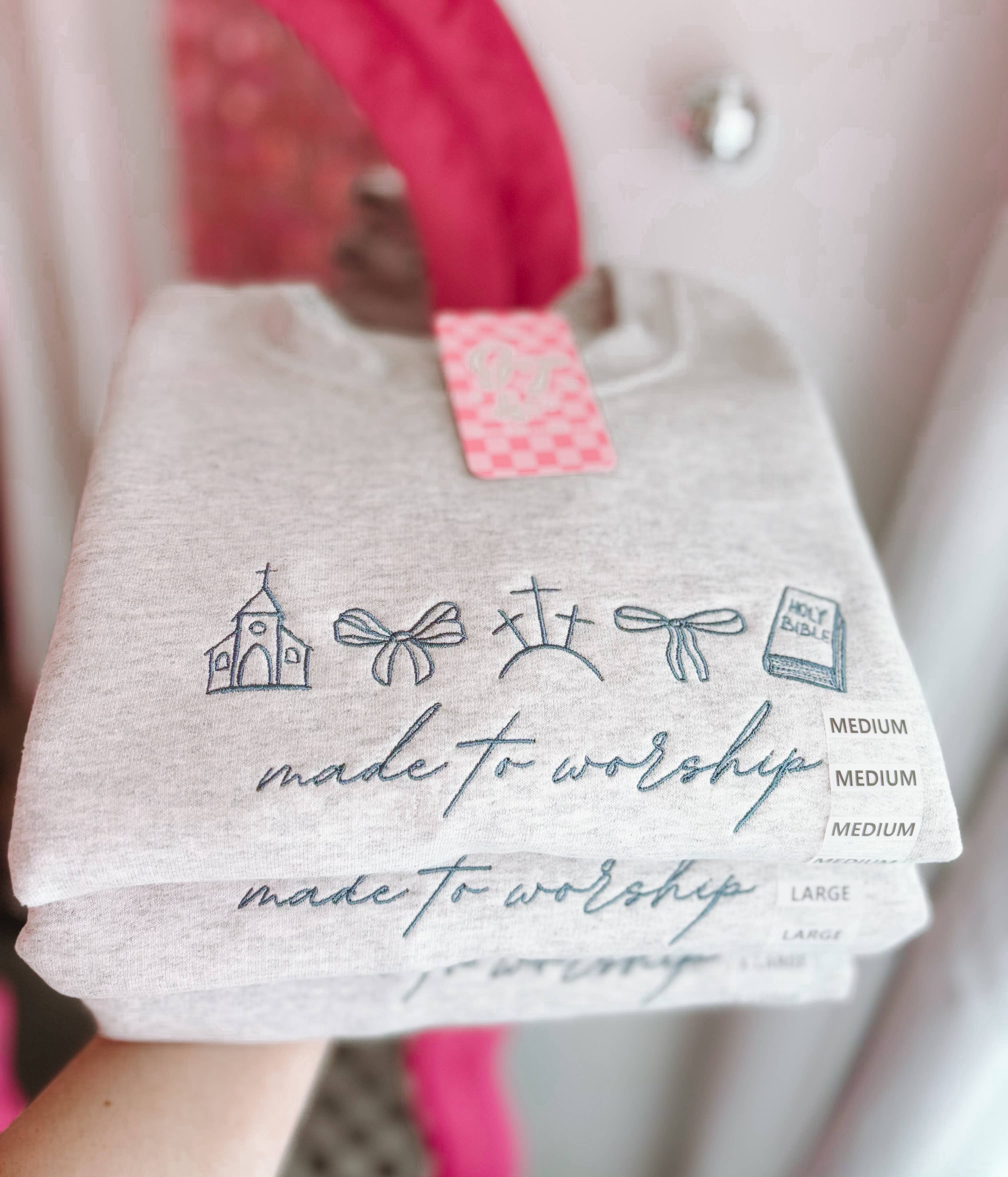 Made To Worship Embroidered Crewneck | Church Sweatshirt T-Shirts, Hoodie | PodTeesHub.com