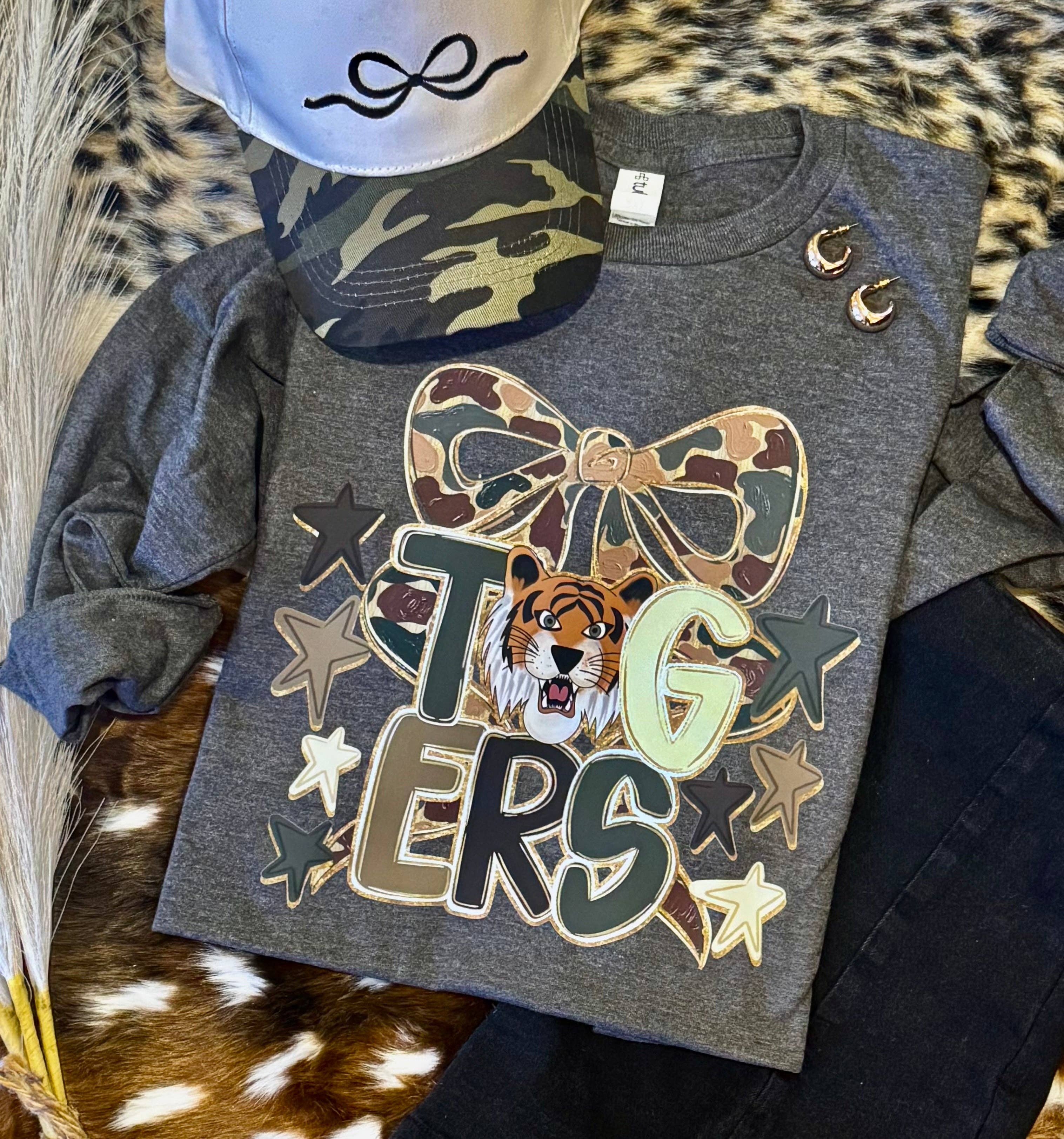 Tigers Camo Bow Tee / Long Sleeve Hoodie, Sweatshirt | PodTeesHub.com