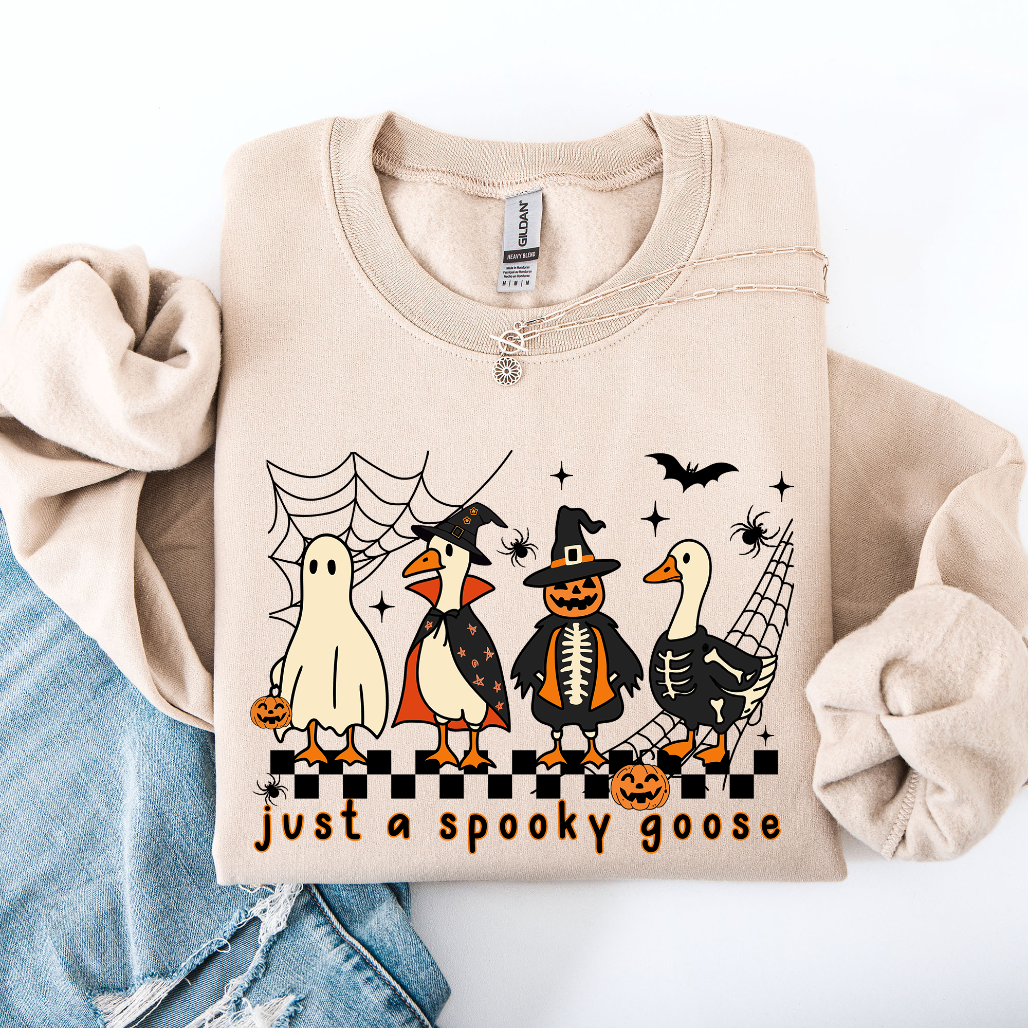 Just A Spooky Goose, Checkered, Halloween, Spooky Sweatshirt T-Shirts, Hoodie | PodTeesHub.com