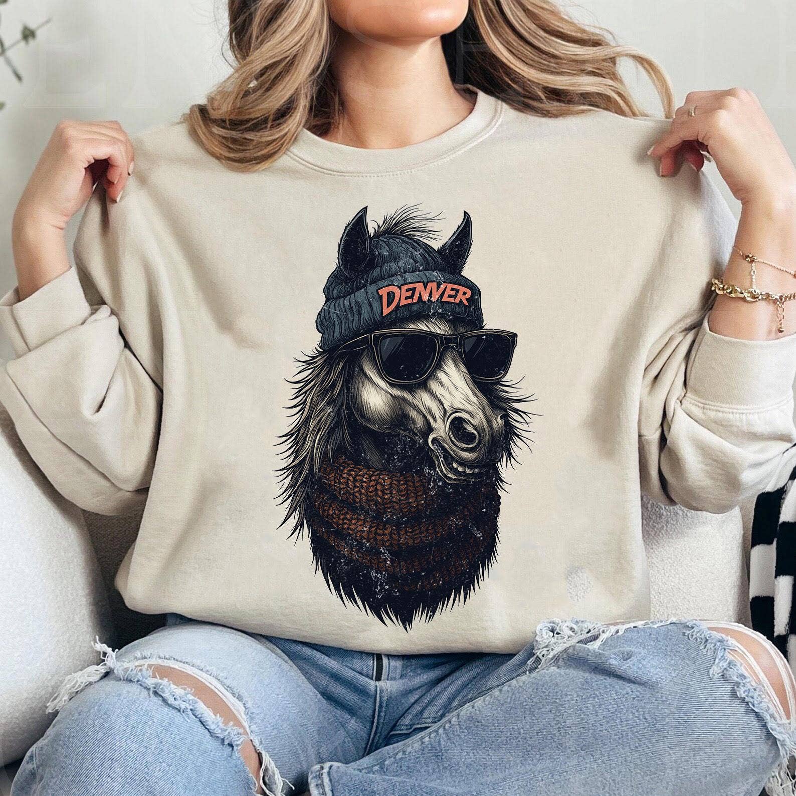 Retro Denver Horse Football Sweatshirt 90s Denver Sweatshirt T-Shirts, Hoodie | PodTeesHub.com