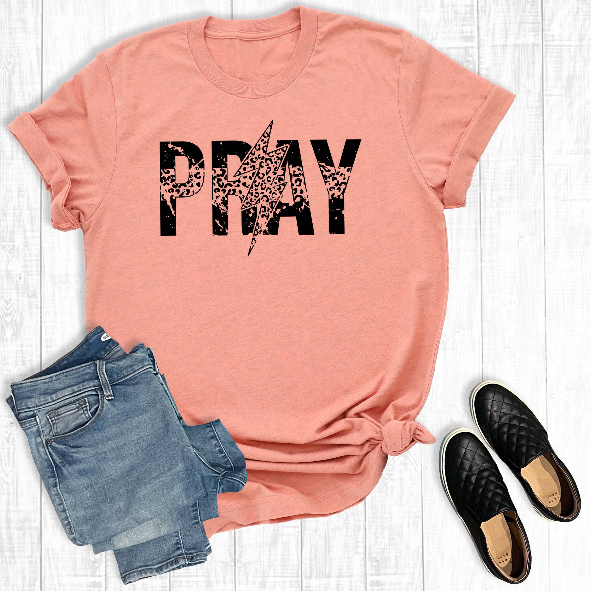 Retro Leopard Pray Graphic Tee Hoodie, Sweatshirt | PodTeesHub.com