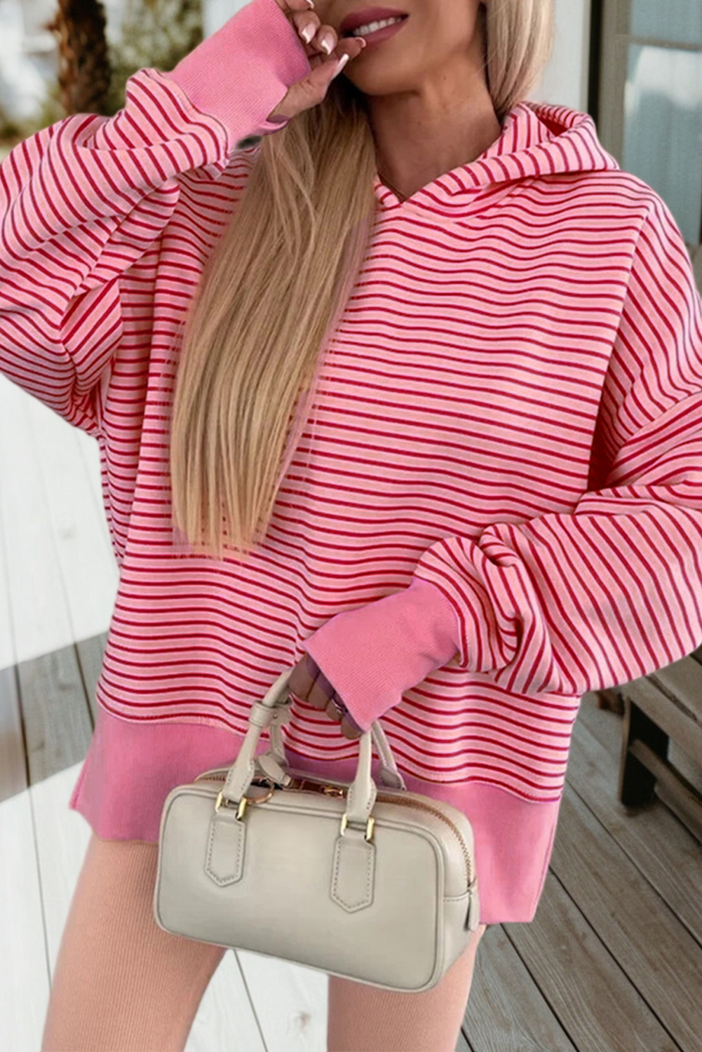 66Stripe Thumbhole Side Slits Loose Fit Hoodie (S-Xl) T-Shirts, Sweatshirt | PodTeesHub.com