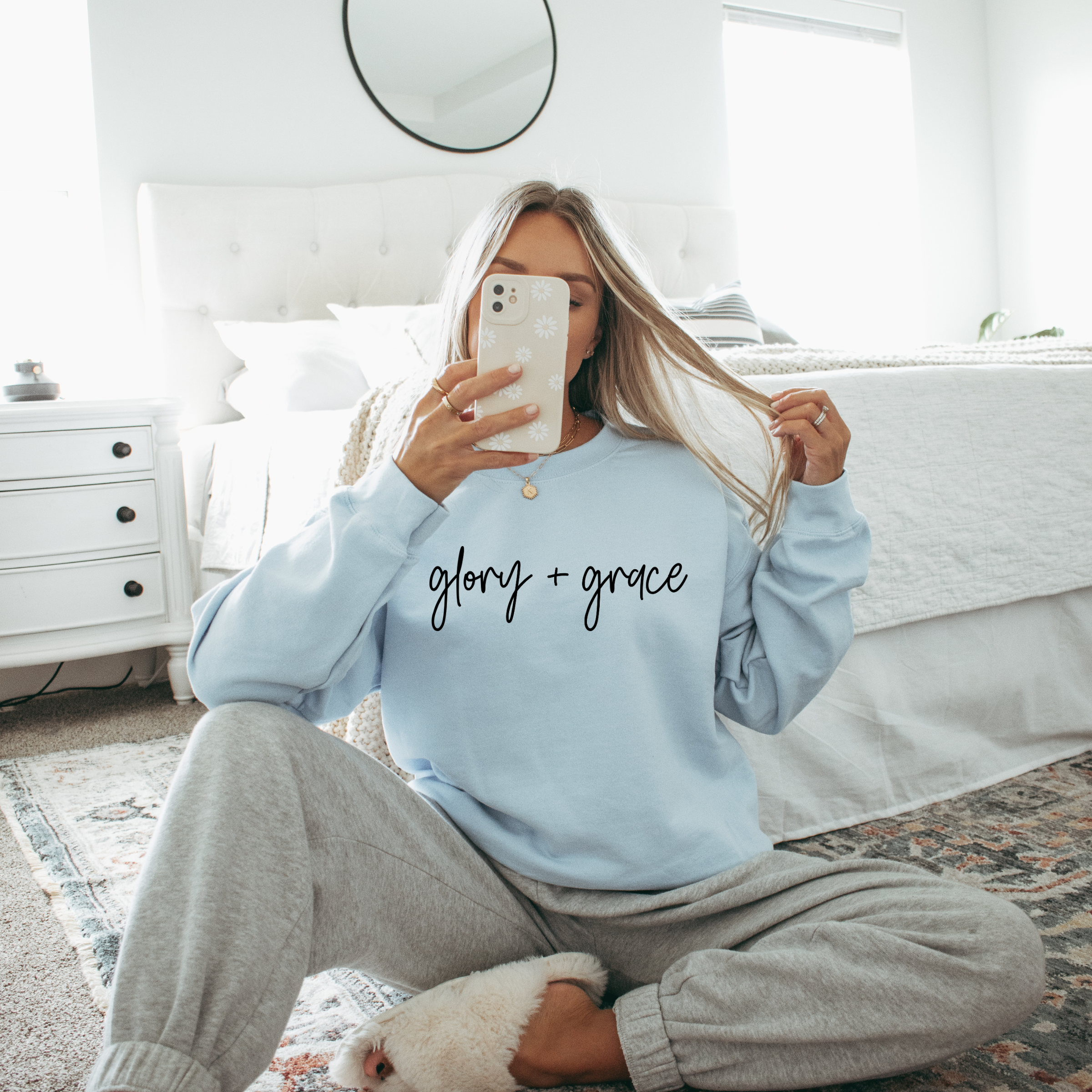 Glory + Grace Sweatshirt - Graphic Christian Tee - Spring Hoodie | PodTeesHub.com