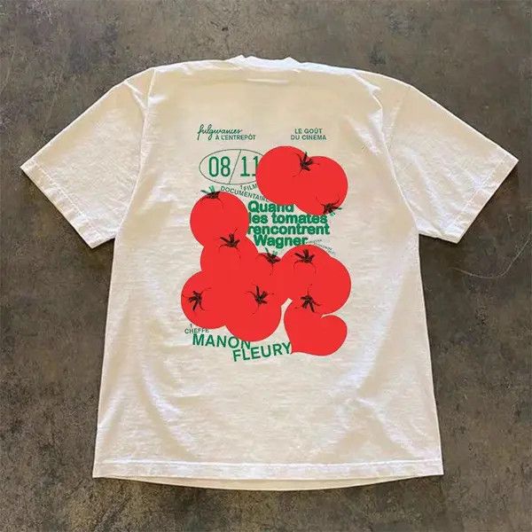 Japanese Brand Vibe Tomato Pattern Casual Street Retro T Shirt Hoodie, Sweatshirt | PodTeesHub.com