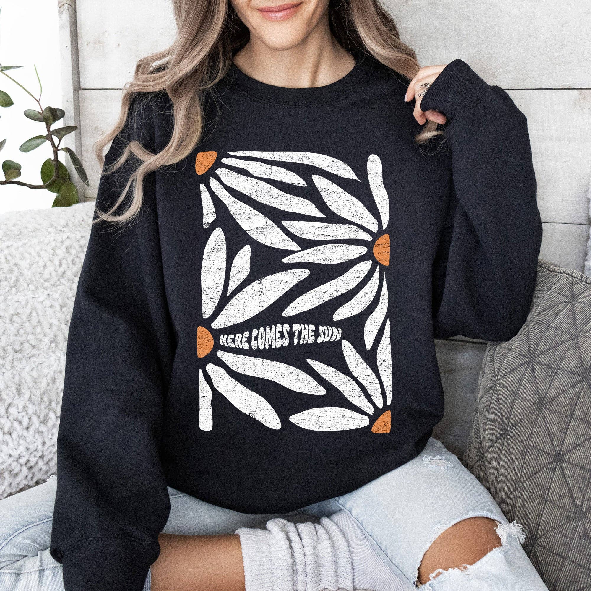 Here Comes the Sun, Boho Floral Design Sweatshirt T-Shirts, Hoodie | PodTeesHub.com