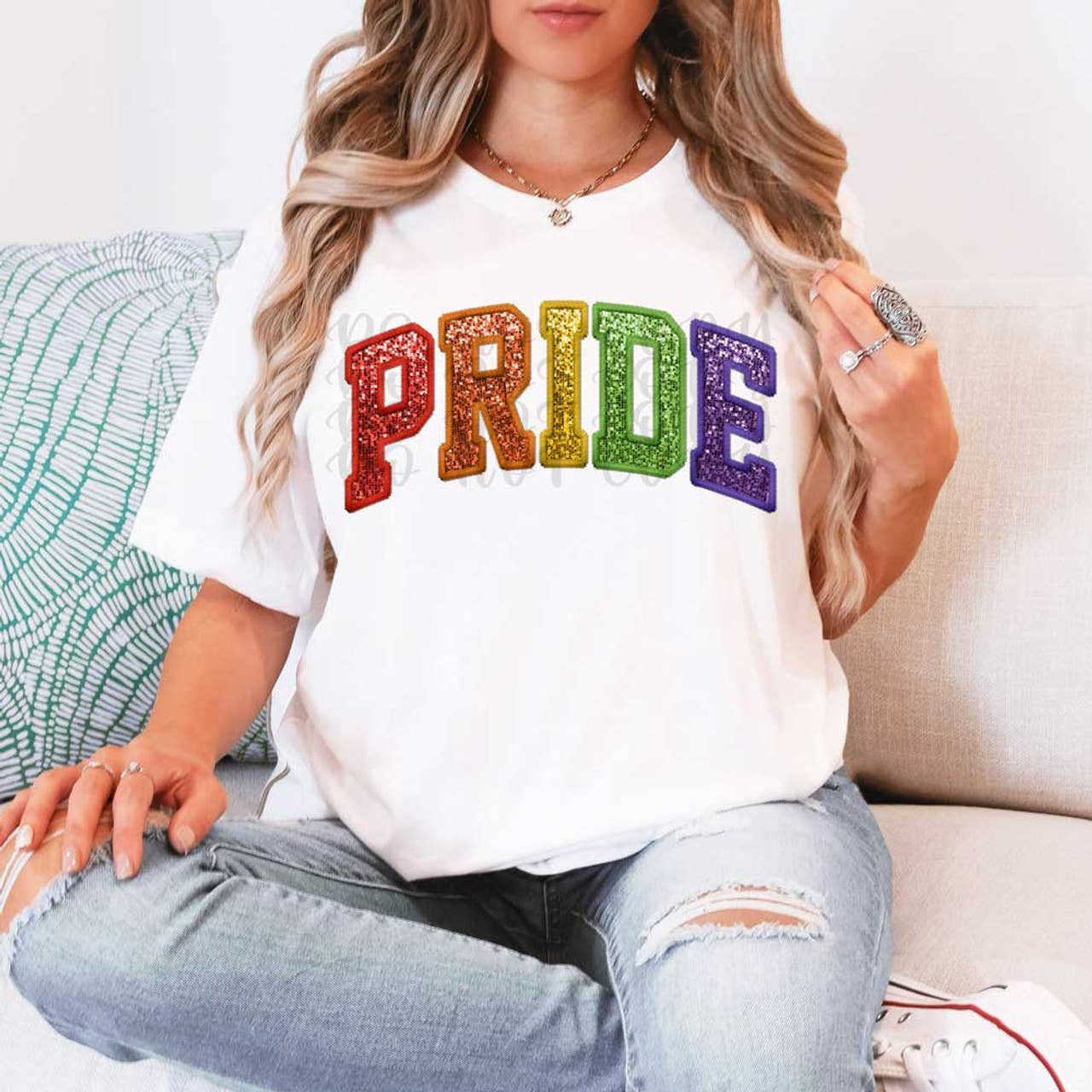 Pride Faux Embroidery Pigment Dyed Tee Hoodie, Sweatshirt | PodTeesHub.com