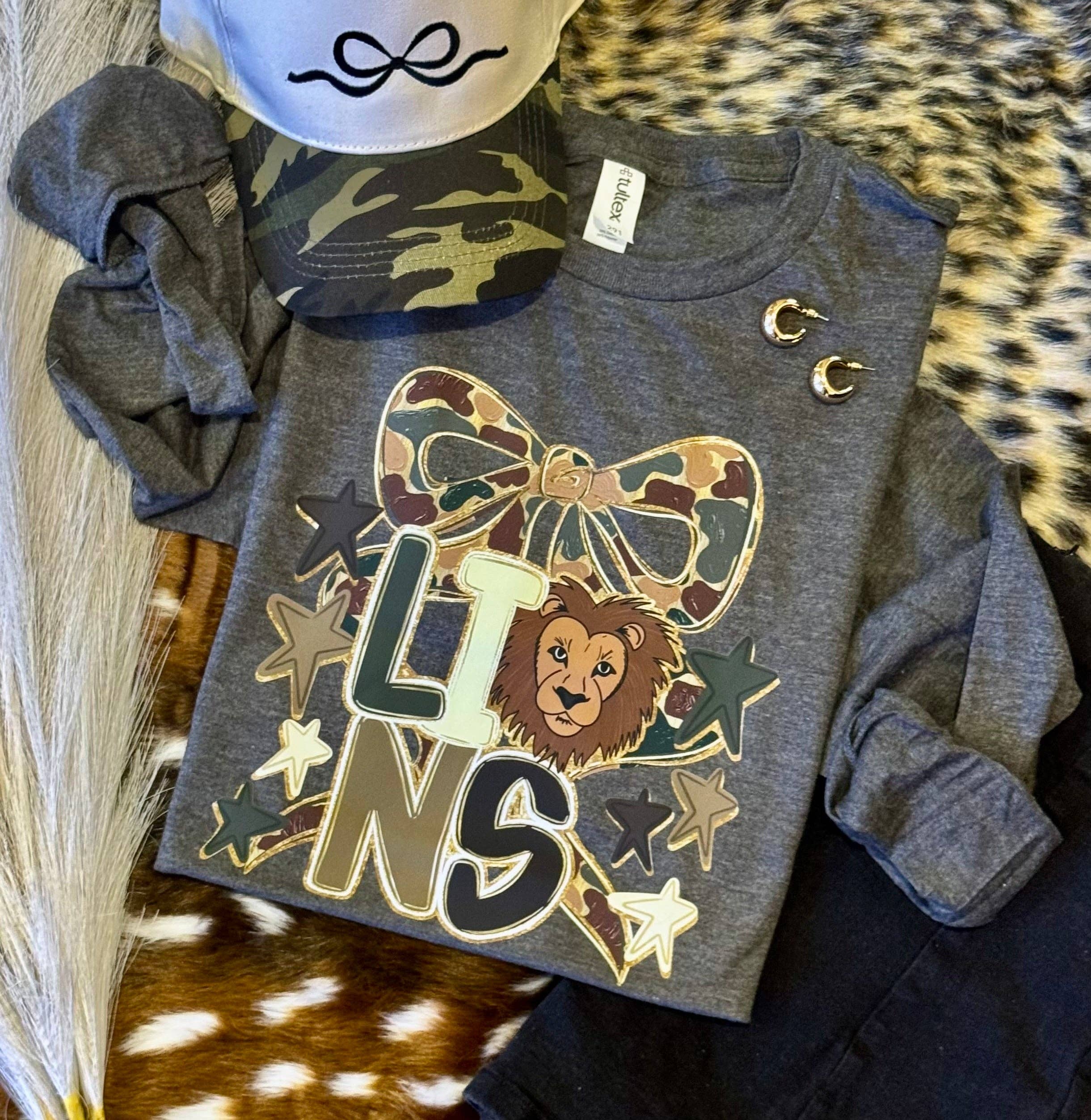 Lions Camo Bow Tee / Long Sleeve Hoodie, Sweatshirt | PodTeesHub.com