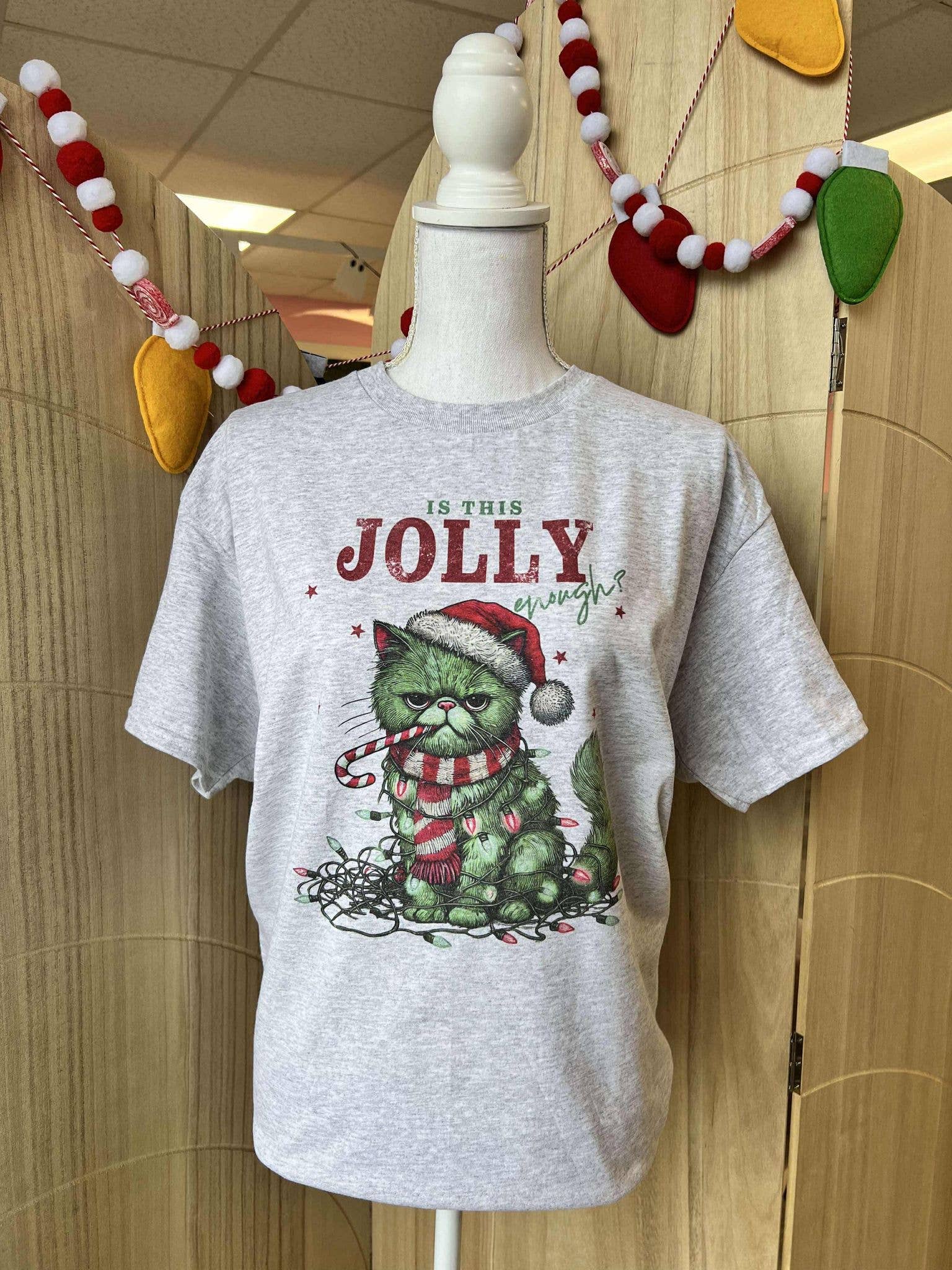 Is This Jolly Enough? Angry Green Cat On Ash Gray Tee Hoodie, Sweatshirt | PodTeesHub.com