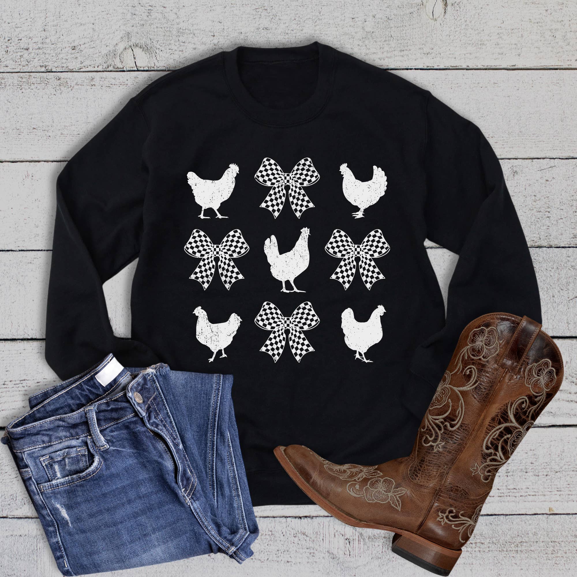 Chicken and Bows Collage Sweatshirt T-Shirts, Hoodie | PodTeesHub.com