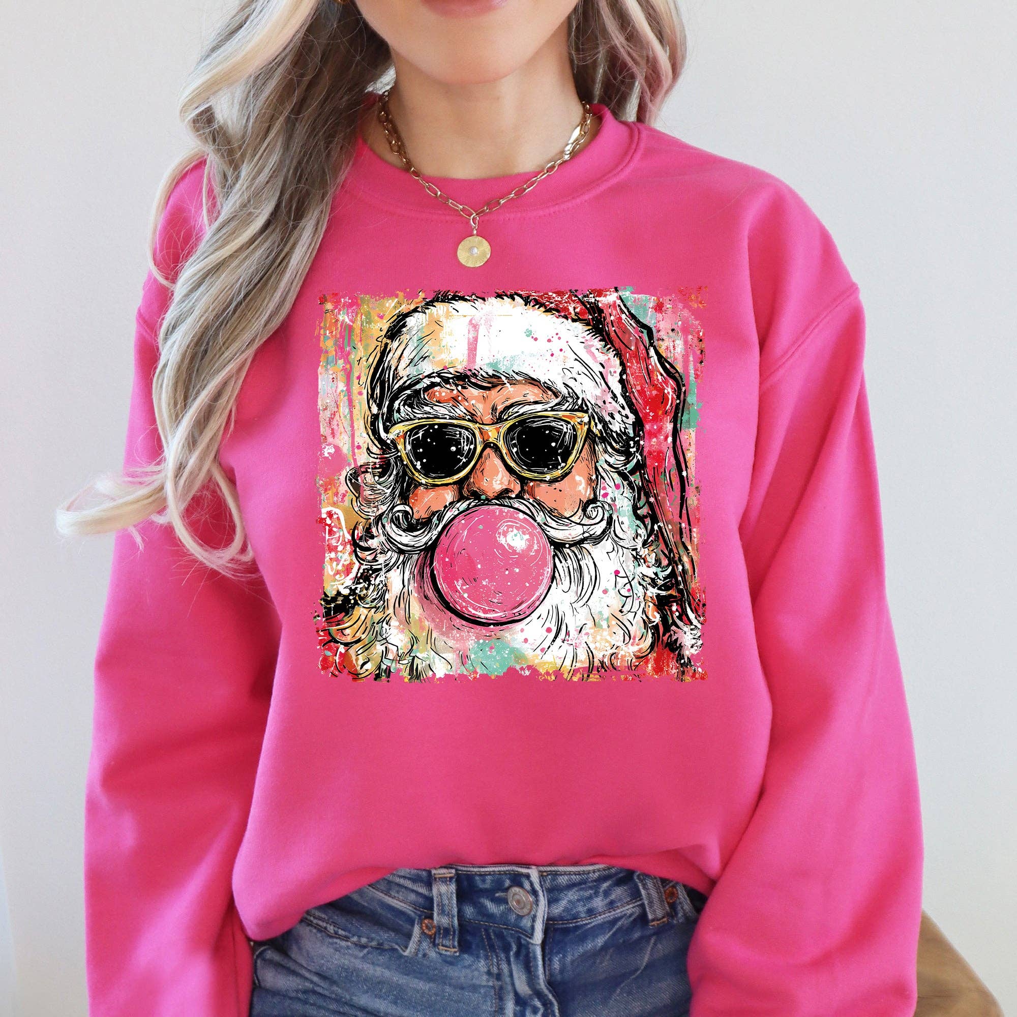 Vintage Santa, Sketched Christmas Bubble Gum Cute Sweatshirt T-Shirts, Hoodie | PodTeesHub.com