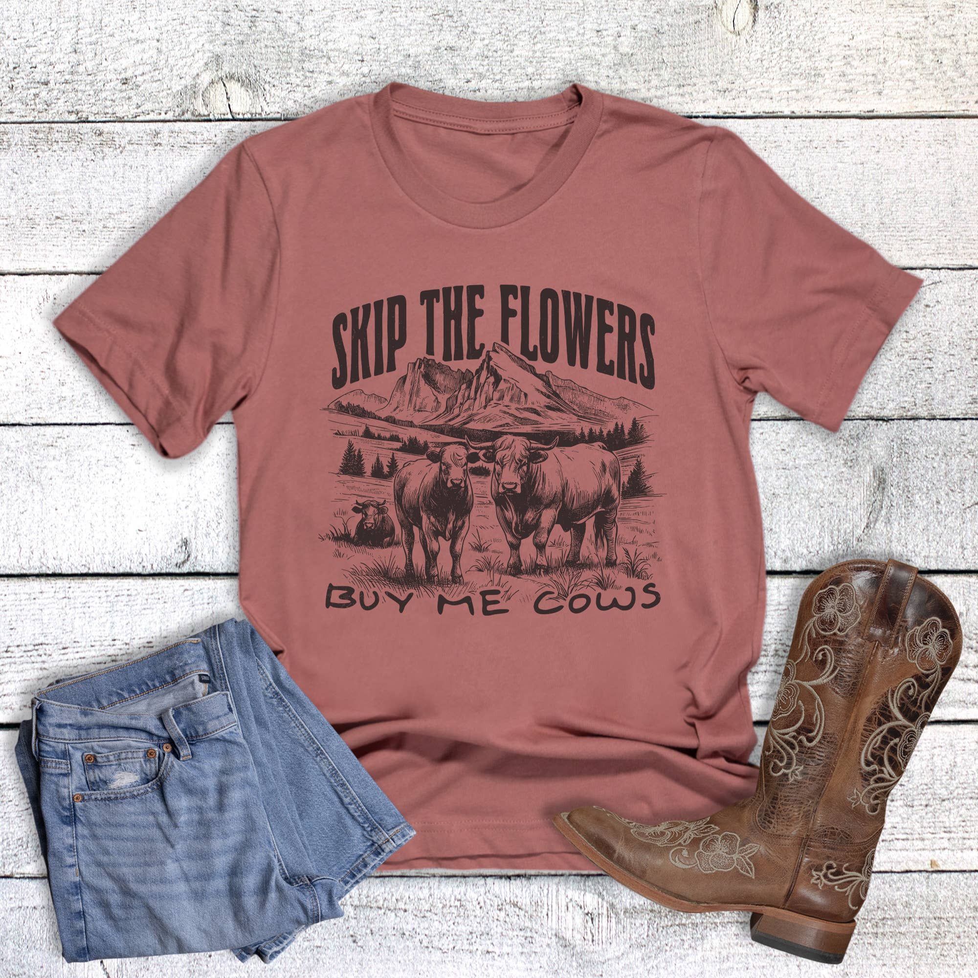 Valentine Western Skip Flowers Buy Cows Graphic Tee Hoodie, Sweatshirt | PodTeesHub.com